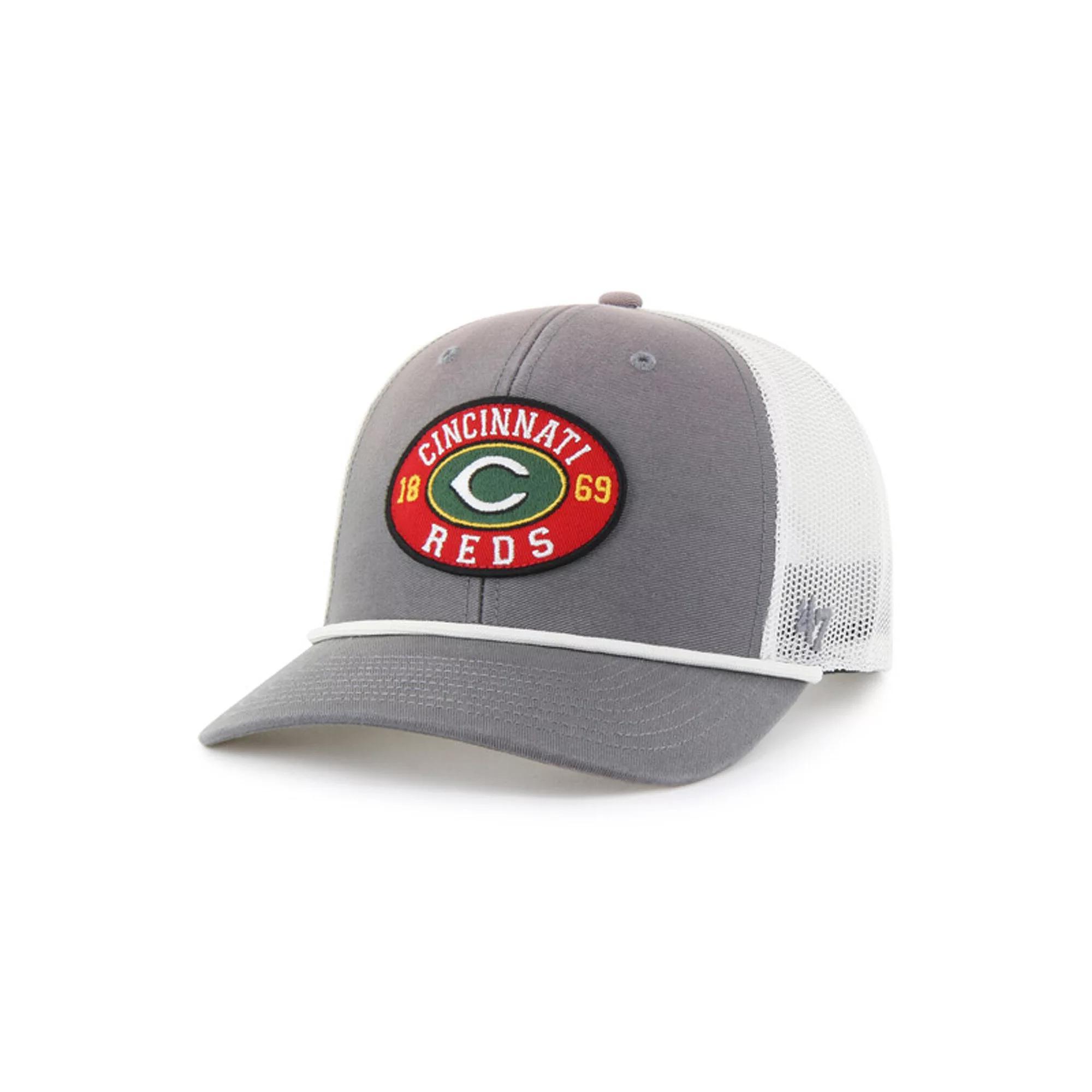 Mens 47 Gray/White Cincinnati Reds Tide Sweep Rope Trucker Adjustable Hat Product Image