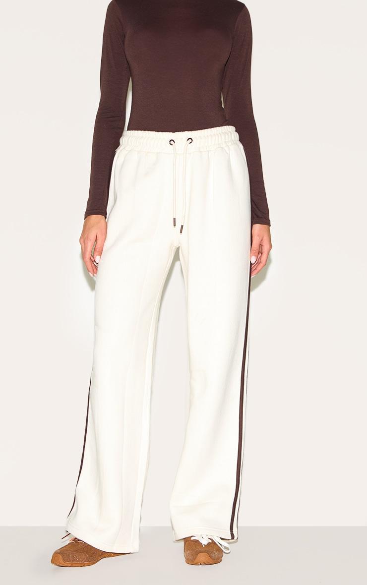 Cream Wide Leg Tape Detail Sweatpants Product Image