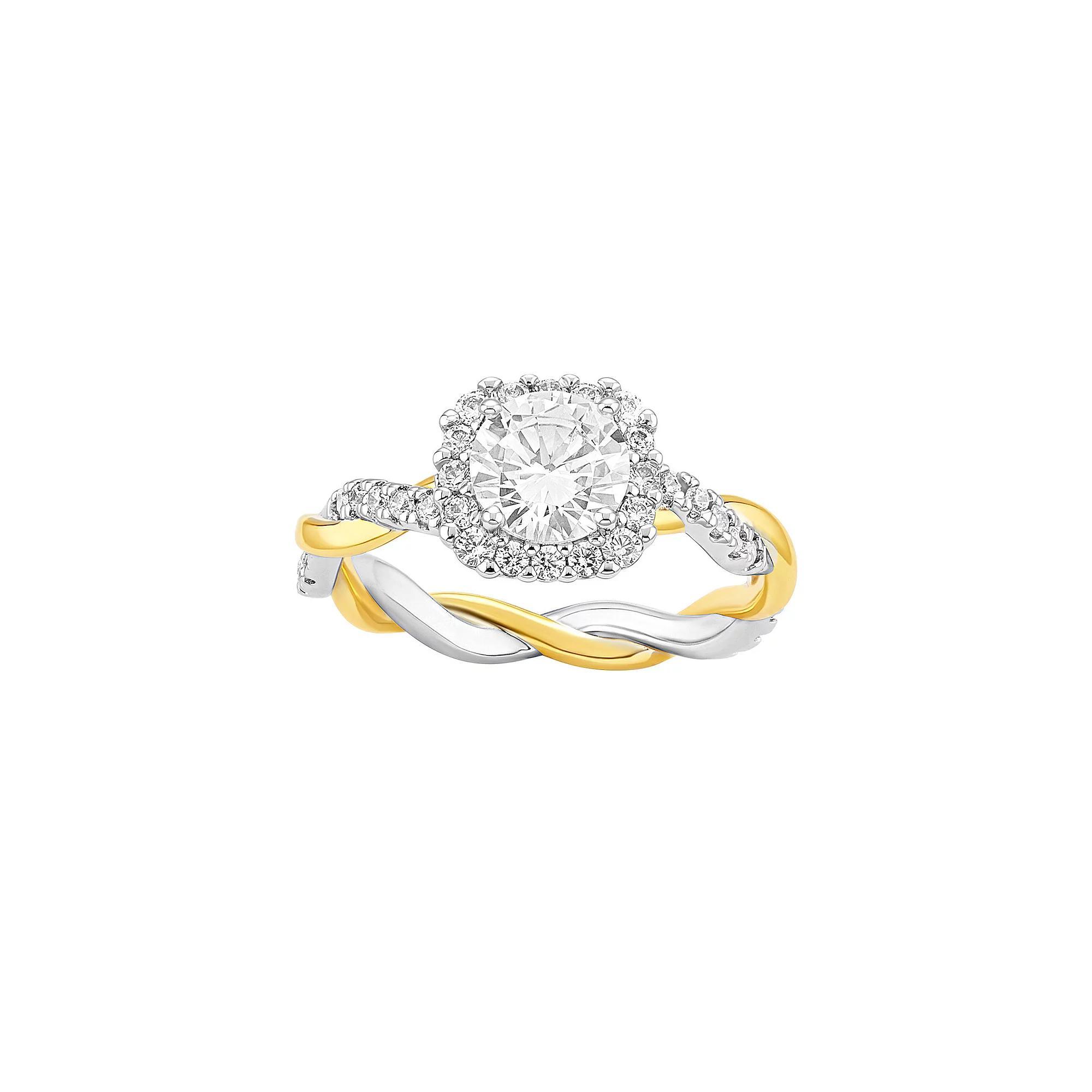 PRIMROSE Fine Silver Plated Round Cubic Zirconia Twisted Band Ring, Women's, Size: 9, Two Tone White Product Image