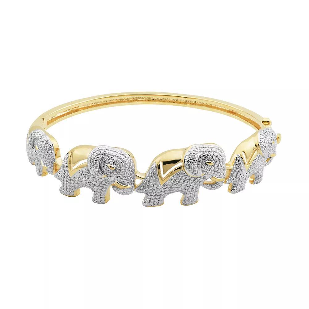 18K Gold Over Bronze Diamond Accent Elephant Bangle, Women's, Size: 7.25", Gold Tone Product Image