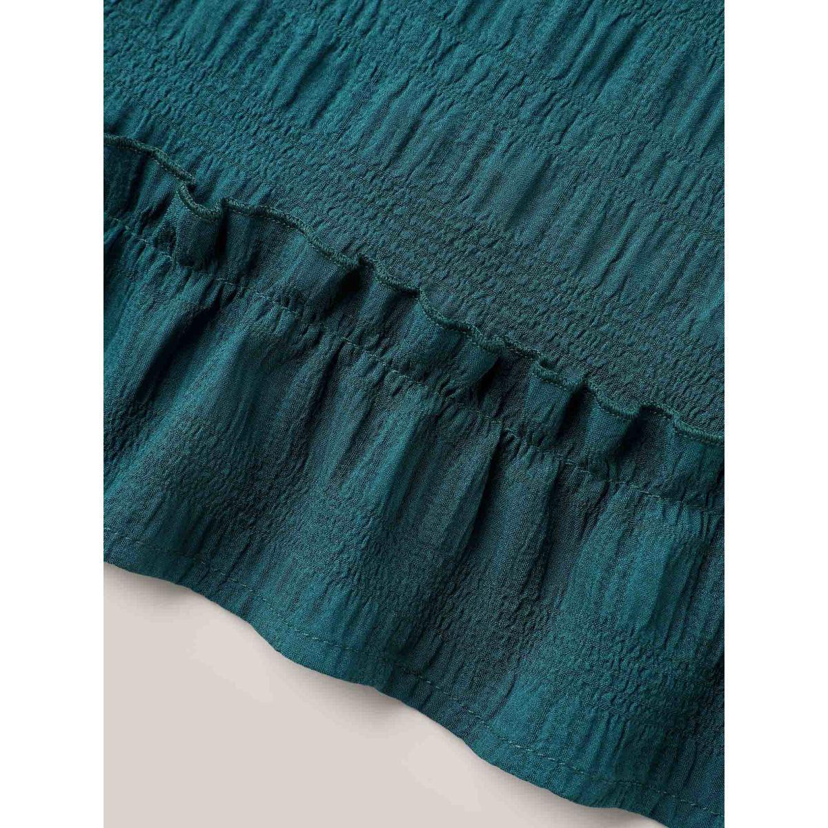Plus Size Cyan Textured Spliced Ruffle Edge Top Women Casual Short sleeve Round Neck Everyday Blouses BloomChic 18-20/2X Product Image