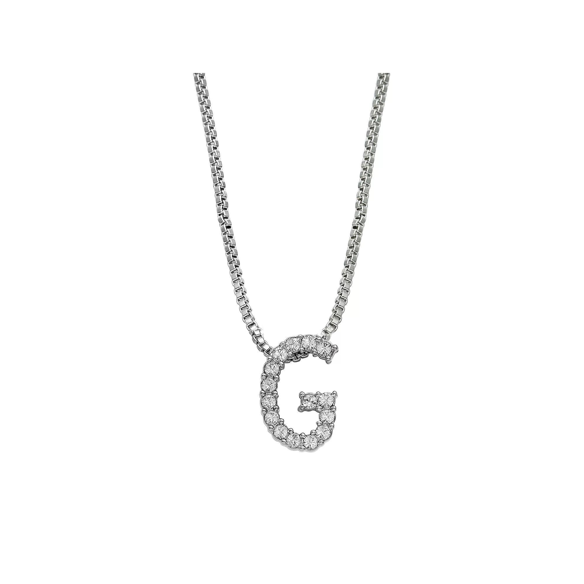 Brilliance Silver Plated Crystal Initial Pendant, Women's, Size: 18", Silver Tone G Product Image