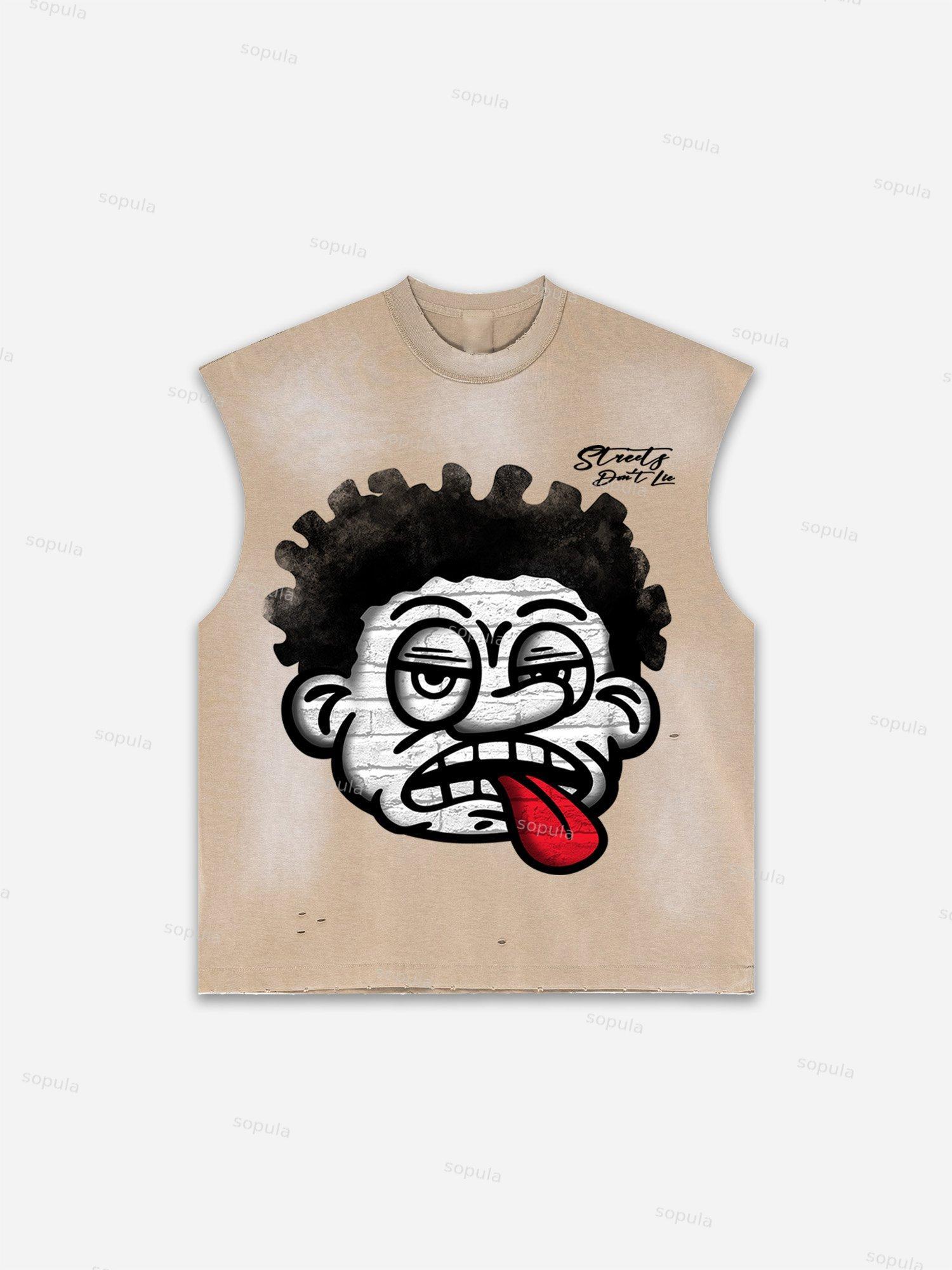Men's Washed Streets Don't Lie Retro Big Head Graphic Tank Top Product Image