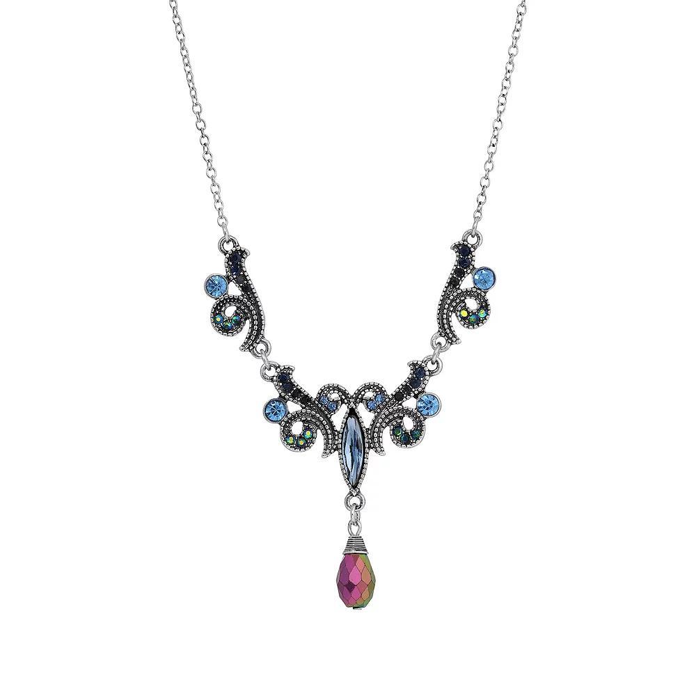 1928 Silver Tone Glass Stone Drop Necklace, Womens, Blue Product Image
