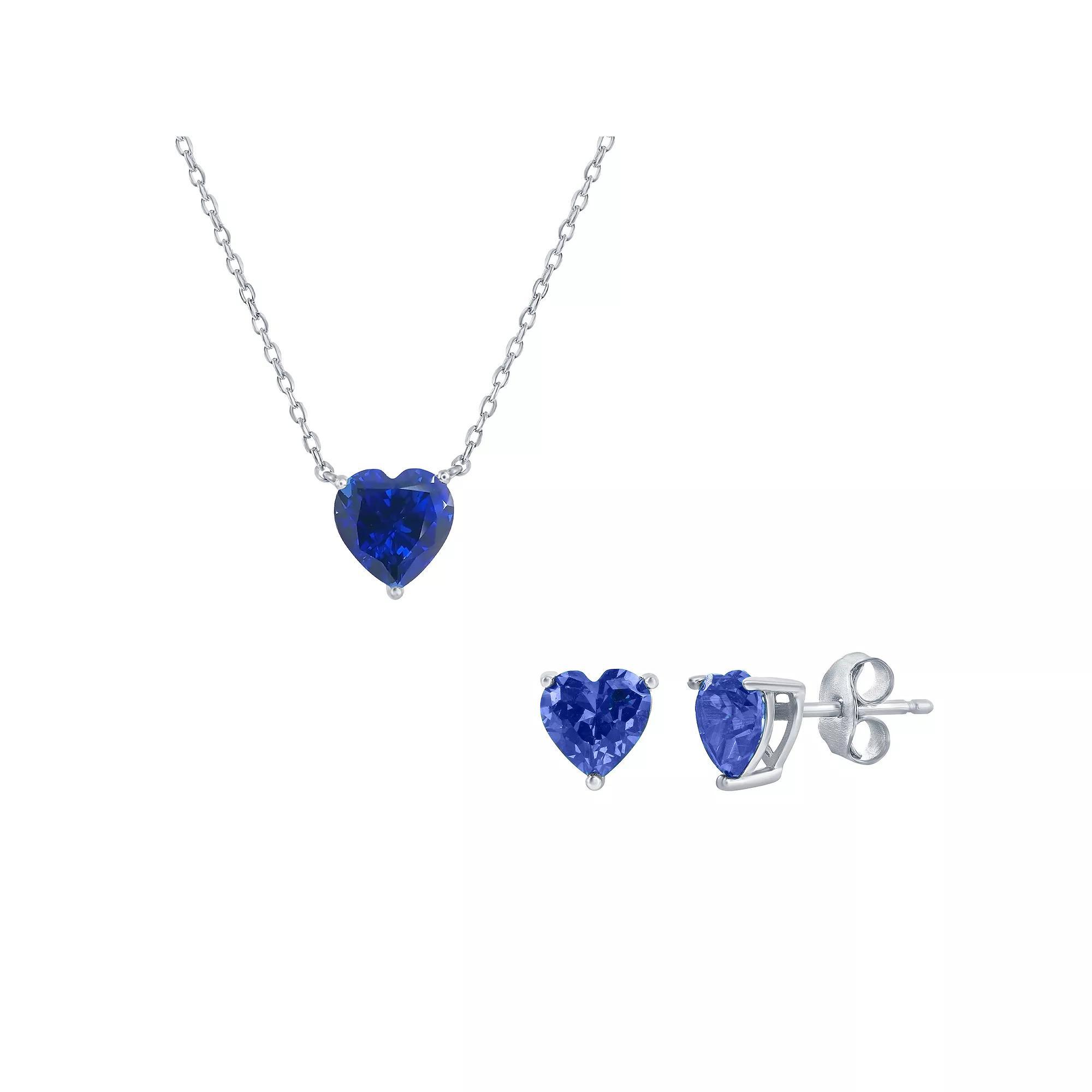 Argento Bella Sterling Silver Cubic Zirconia Birthstone Heart Necklace & Stud Earring Set, Womens December Product Image