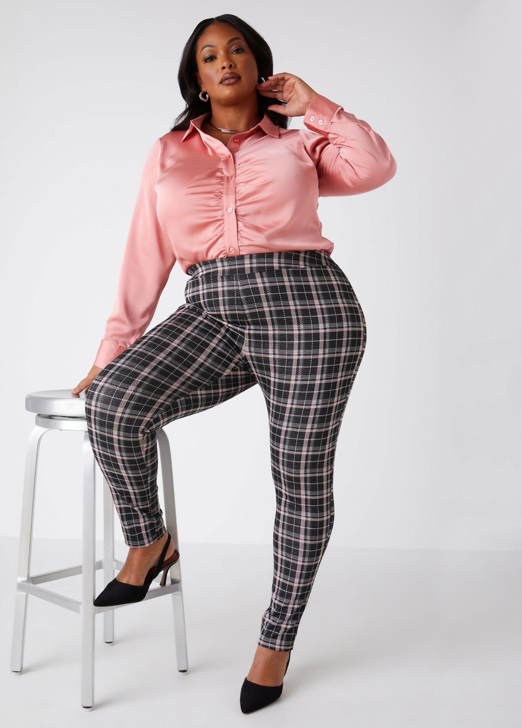 High Rise Plaid Knit Leggings Product Image