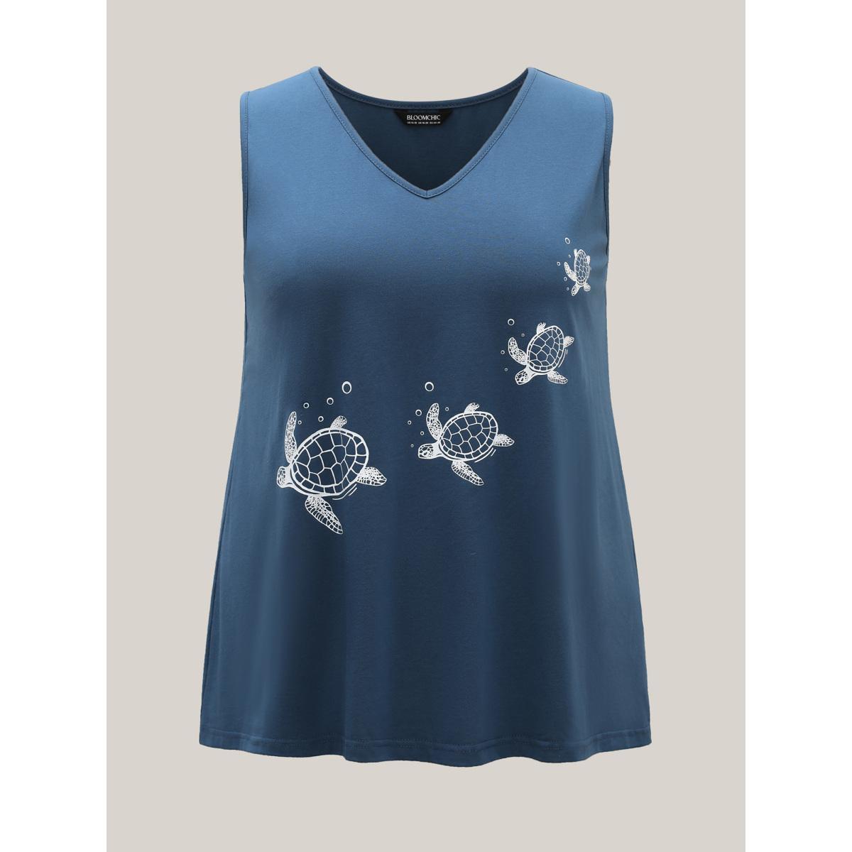 Plus Size Turtle Print V-Neck Tank Top Women Aegean Non V-neck Everyday-Casual Tank Tops Camis BloomChic 22-24/3X Product Image