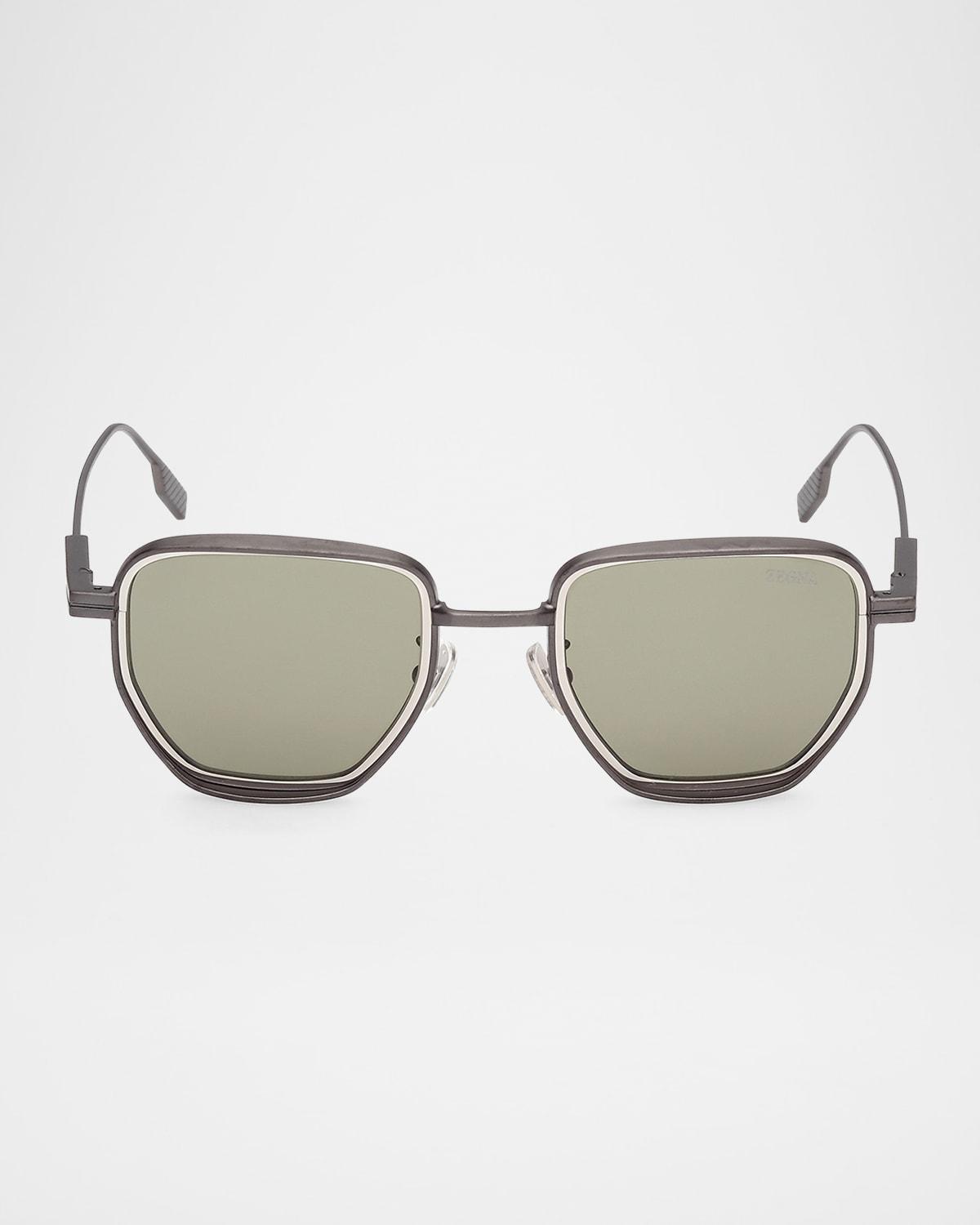 Mens Round Metal and Acetate Sunglasses Product Image