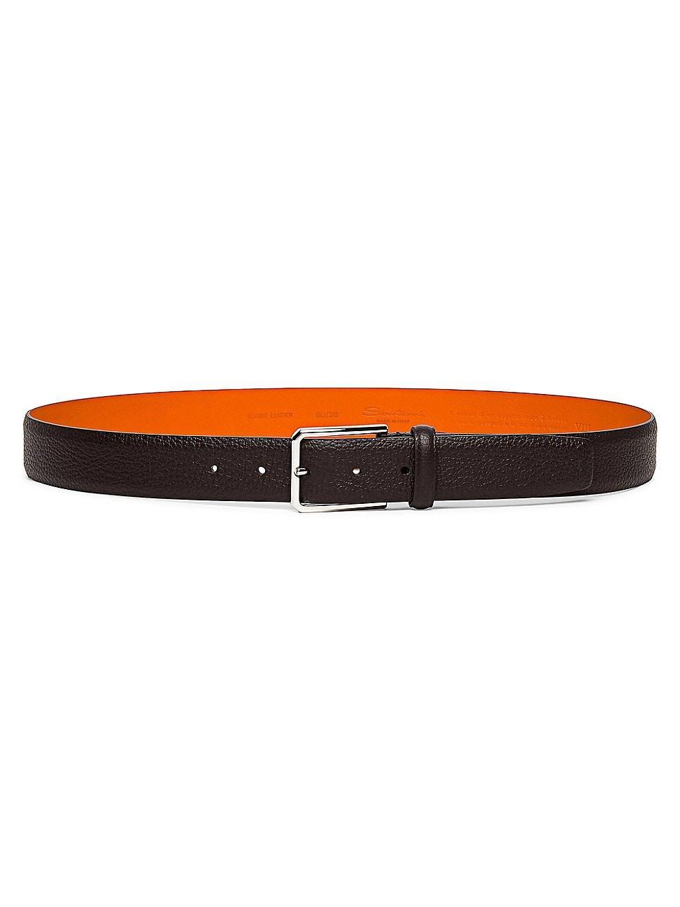 Mens Rectangle Buckle Grained Leather Belt Product Image
