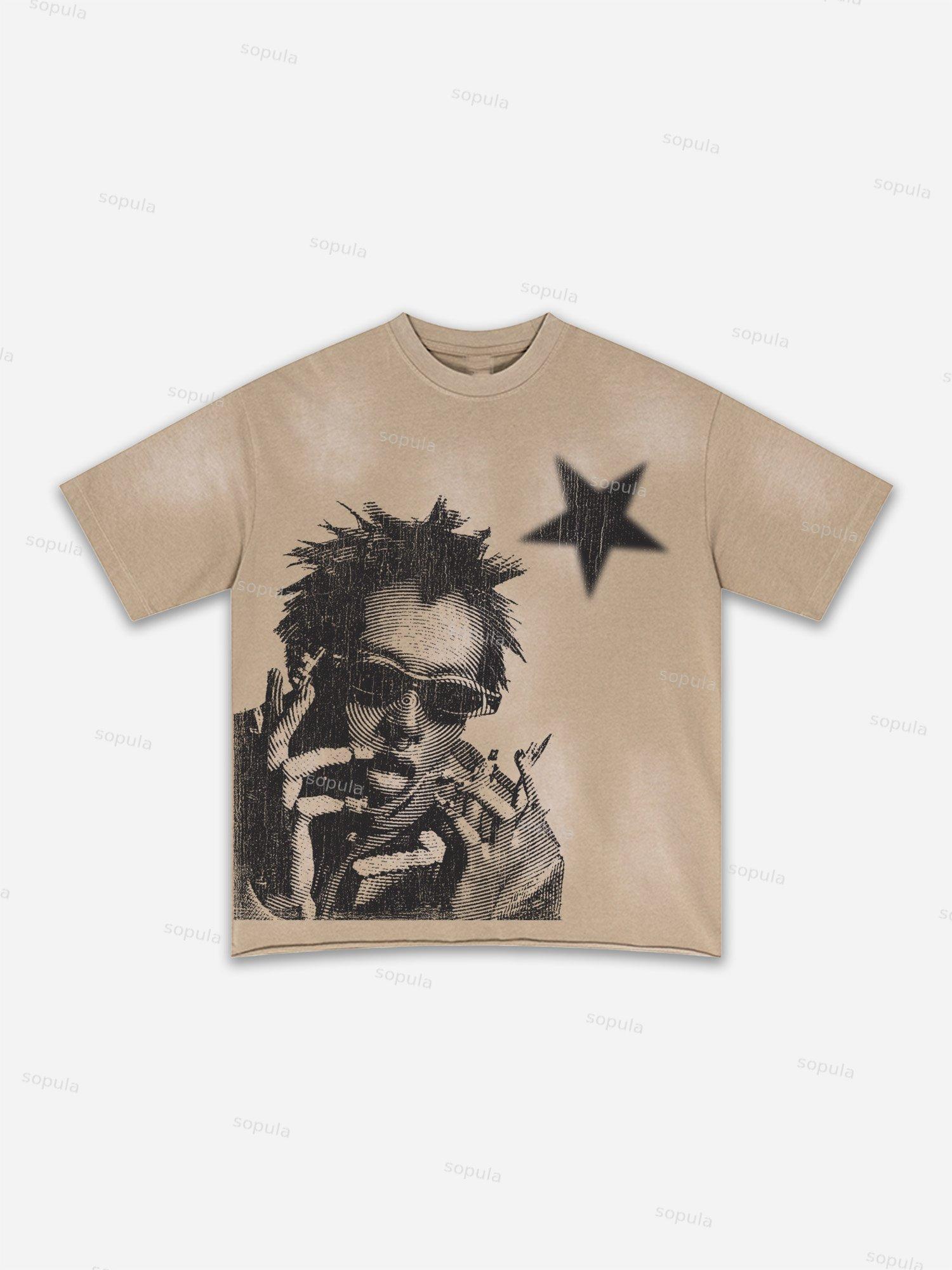 Lips Graphic Print Washed T-shirt Product Image