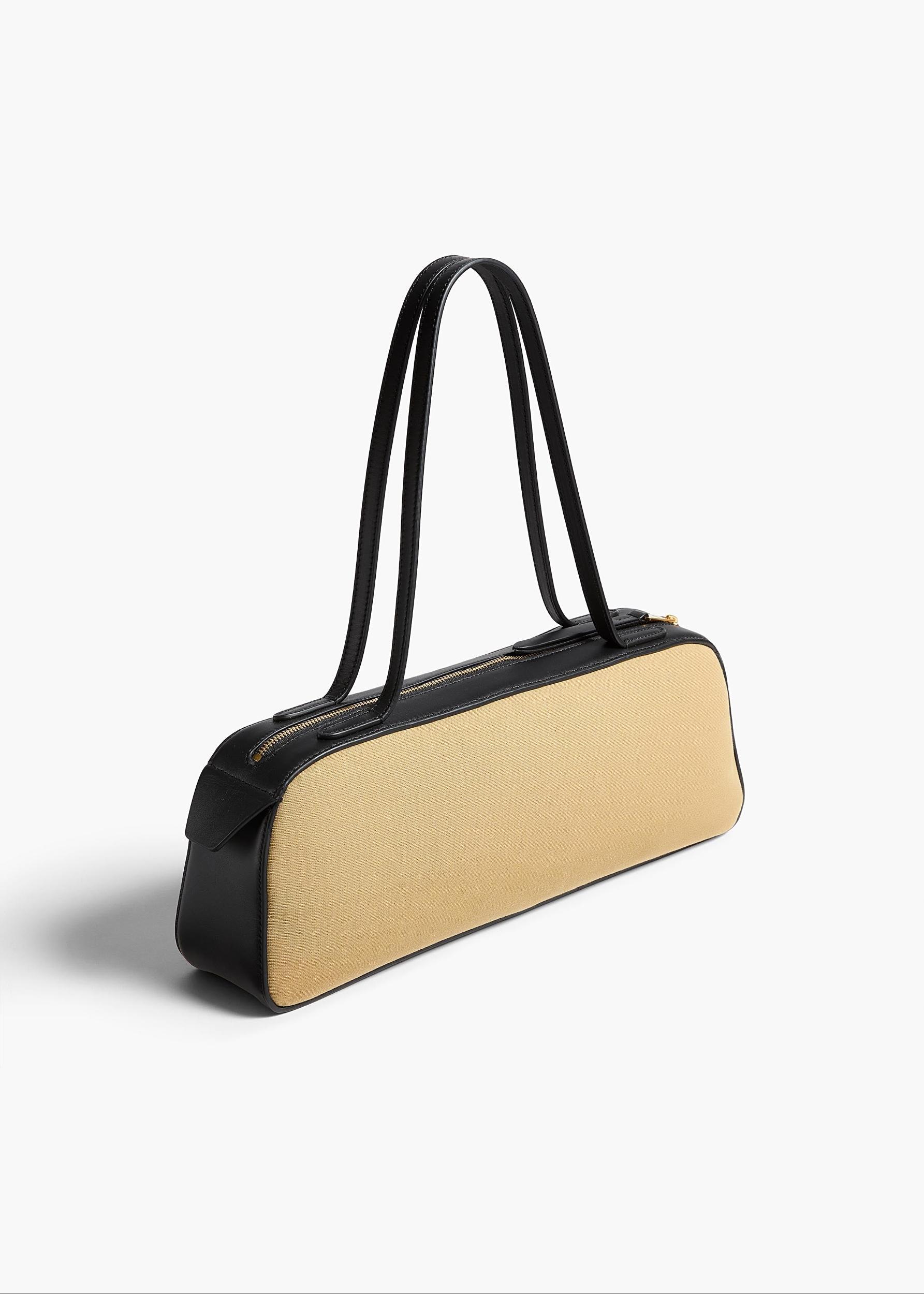 Simona Shoulder Bag in Natural Canvas with Black Leather Product Image