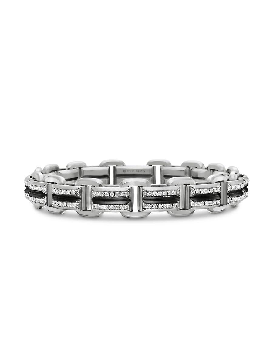 Mens Deco Beveled Link Bracelet in Silver with Pav Diamonds, 7.5mm Product Image