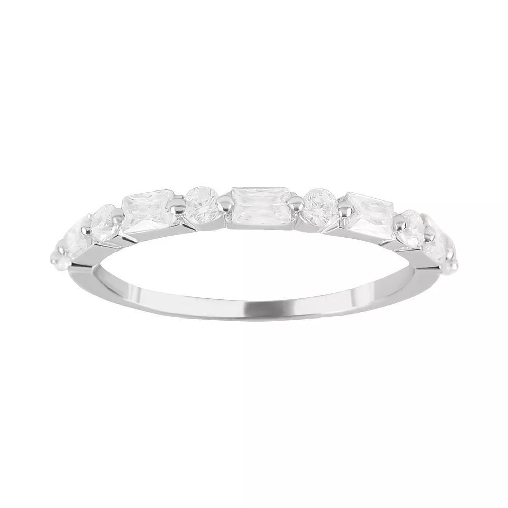 SIRI Rhodium-Plated Sterling Silver Cubic Zirconia Ring with Alternating Oval and Round Stones, Women's, Size: 6 Product Image