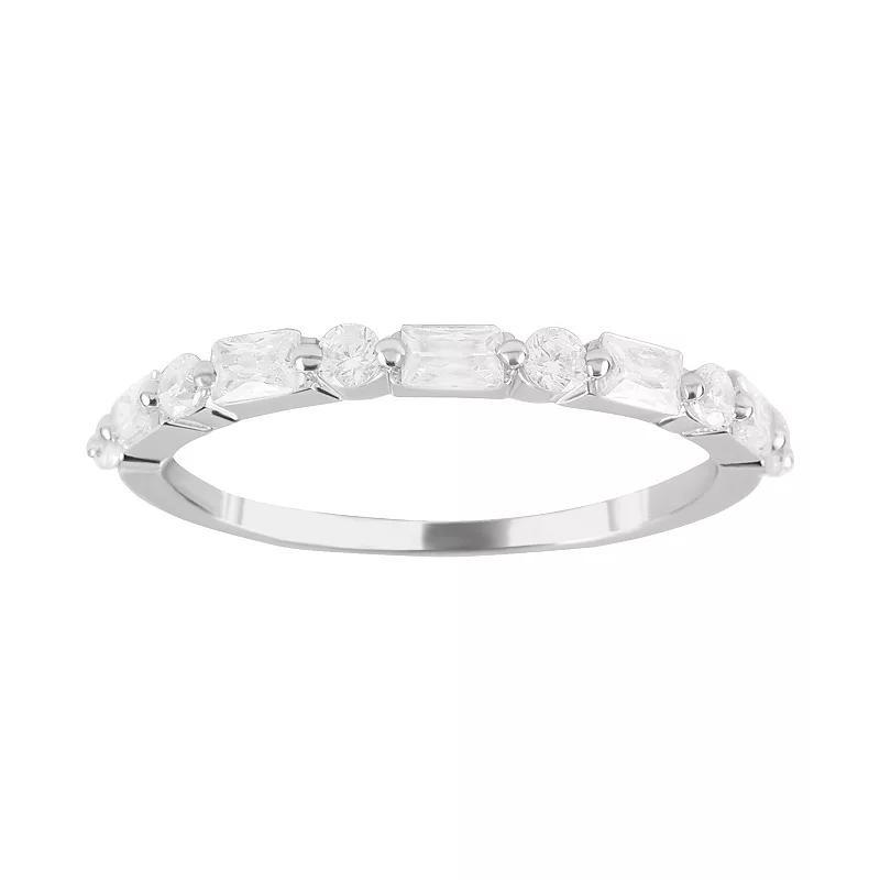 SIRI Rhodium-Plated Sterling Silver Cubic Zirconia Ring with Alternating Oval and Round Stones, Women's, Size: 6 Product Image