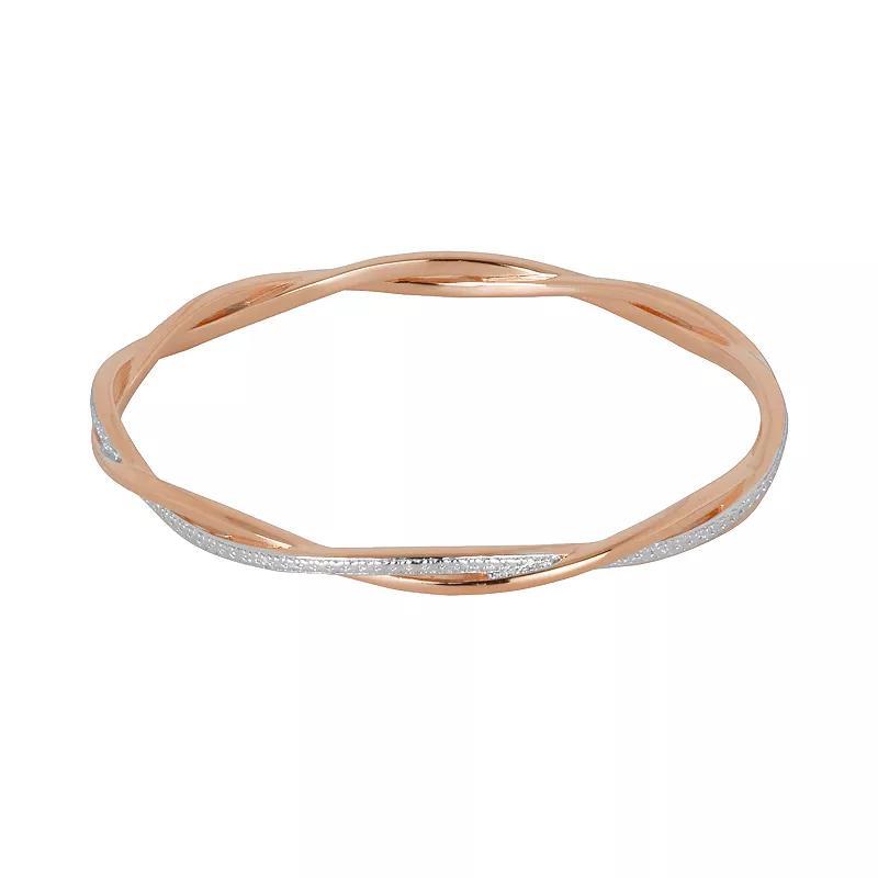 18k Rose Gold Over Bronze and Rhodium-Plated Bronze Diamond Accent Twist Bangle Bracelet, Womens White Product Image