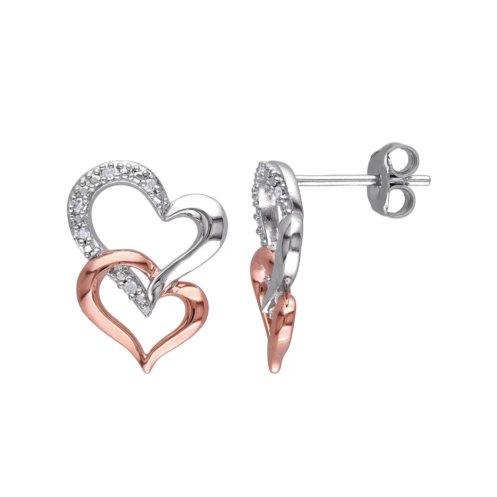 Stella Grace Two Tone Sterling Silver Diamond Accent Interlocking Heart Earrings, Women's Product Image