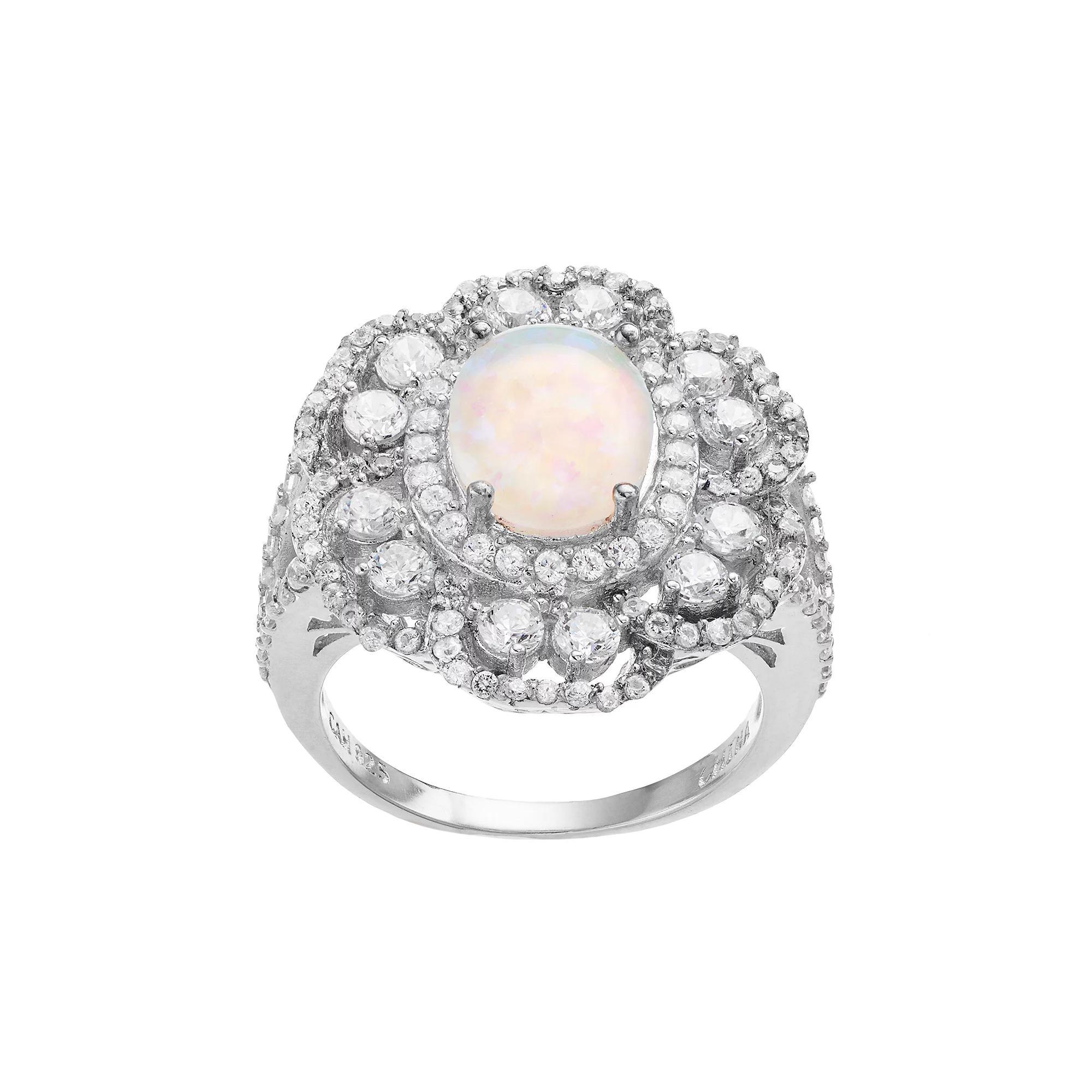 Sophie Miller Sterling Silver Lab-Created Opal & Cubic Zirconia Flower Ring, Women's, Size: 5, White Product Image
