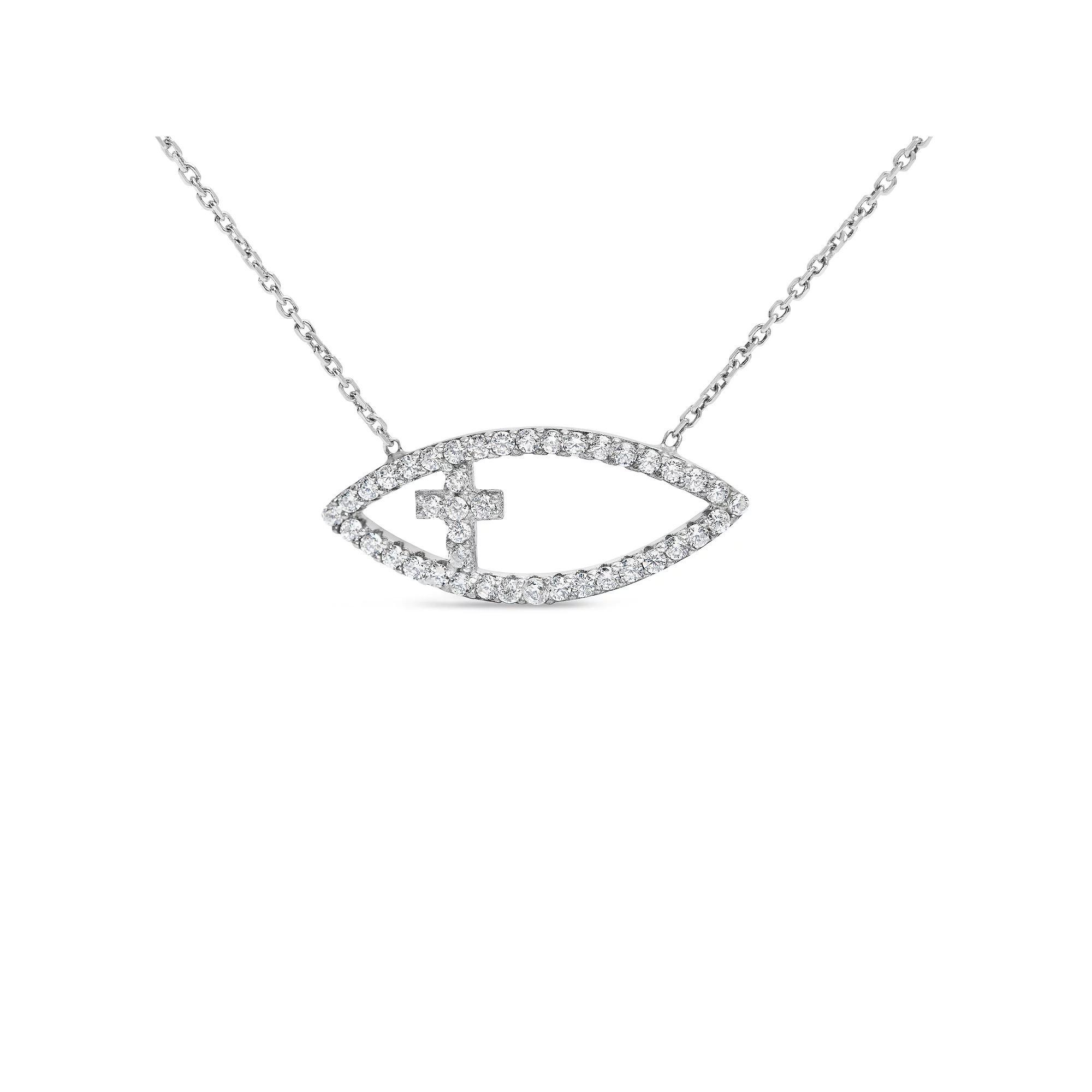 Haus of Brilliance Sterling Silver 1/2 Carat T.W. Diamond Cross & Evil Eye Pendant Necklace, Womens Product Image