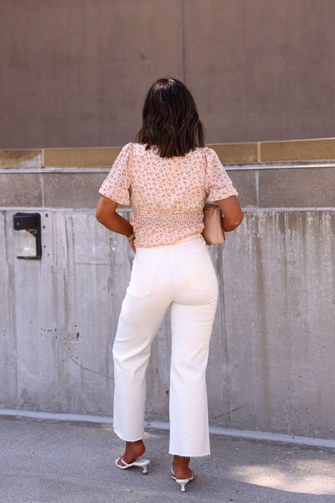 Summer Stroll Beige Print Puff Sleeve Blouse - FINAL SALE Female Product Image