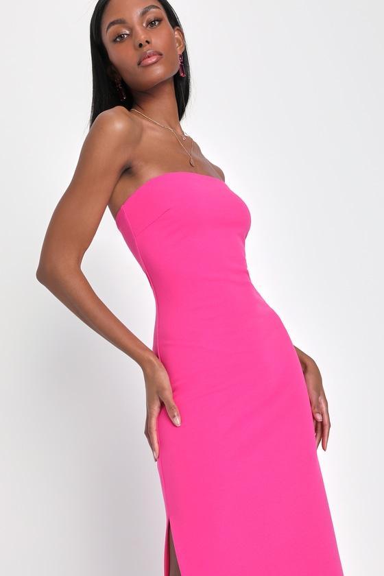 Elaborate Excellence Hot Pink Strapless Bodycon Maxi Dress Product Image