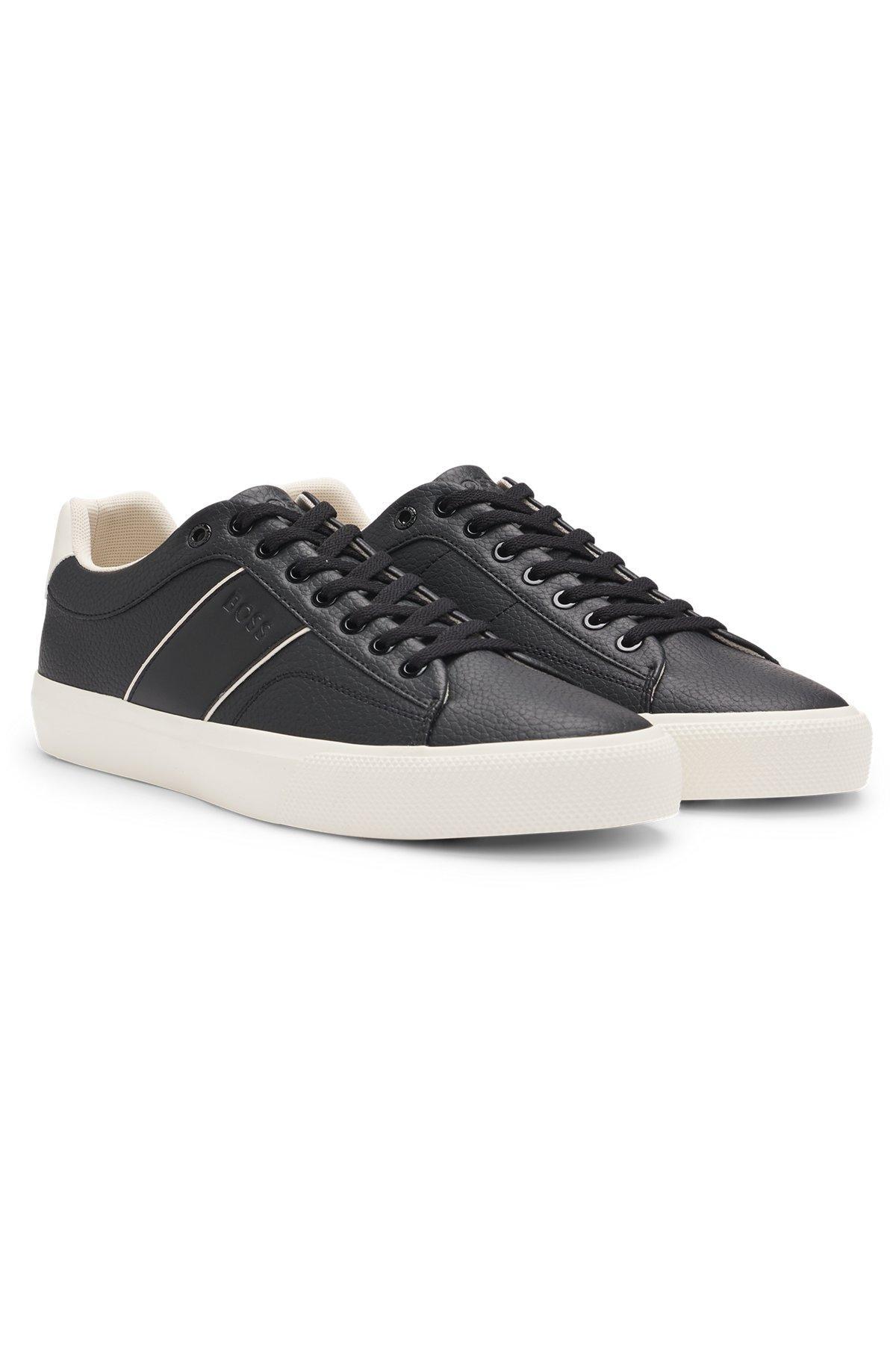 Faux-leather trainers with plain and grained textures Product Image