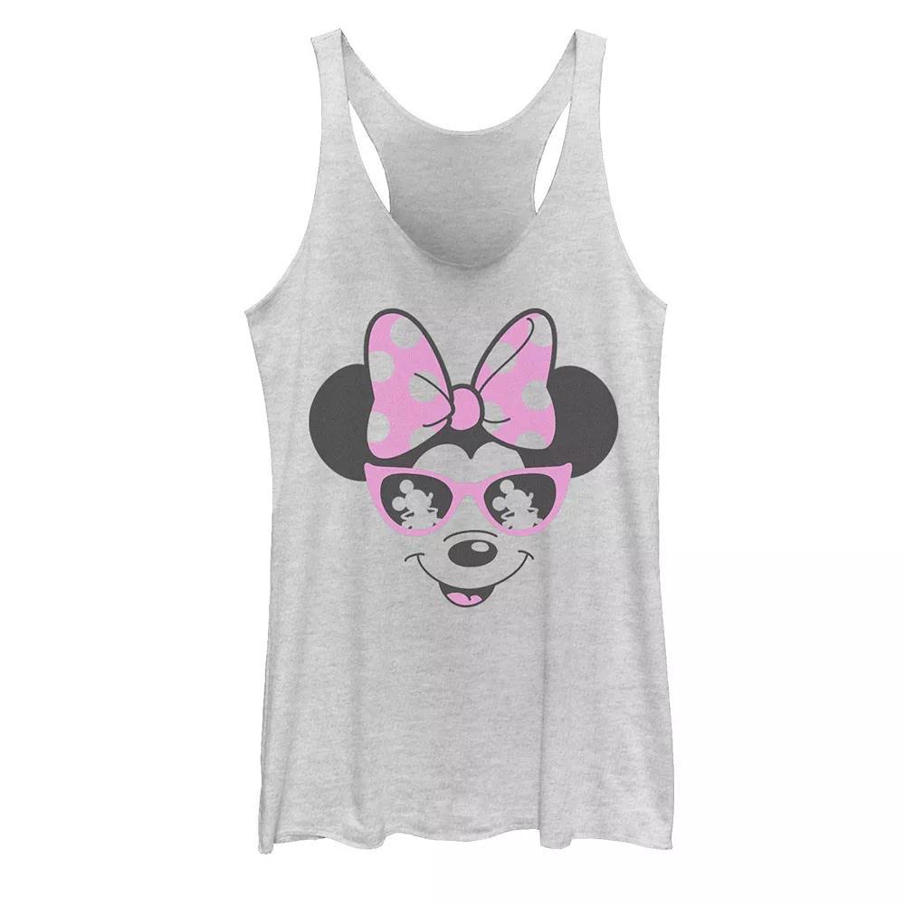 Disney's Mickey And Friends Minnie Mouse Sunglasses Portrait Juniors' Racerback Graphic Tank Top, Girl's, Size: XL, White Grey Product Image