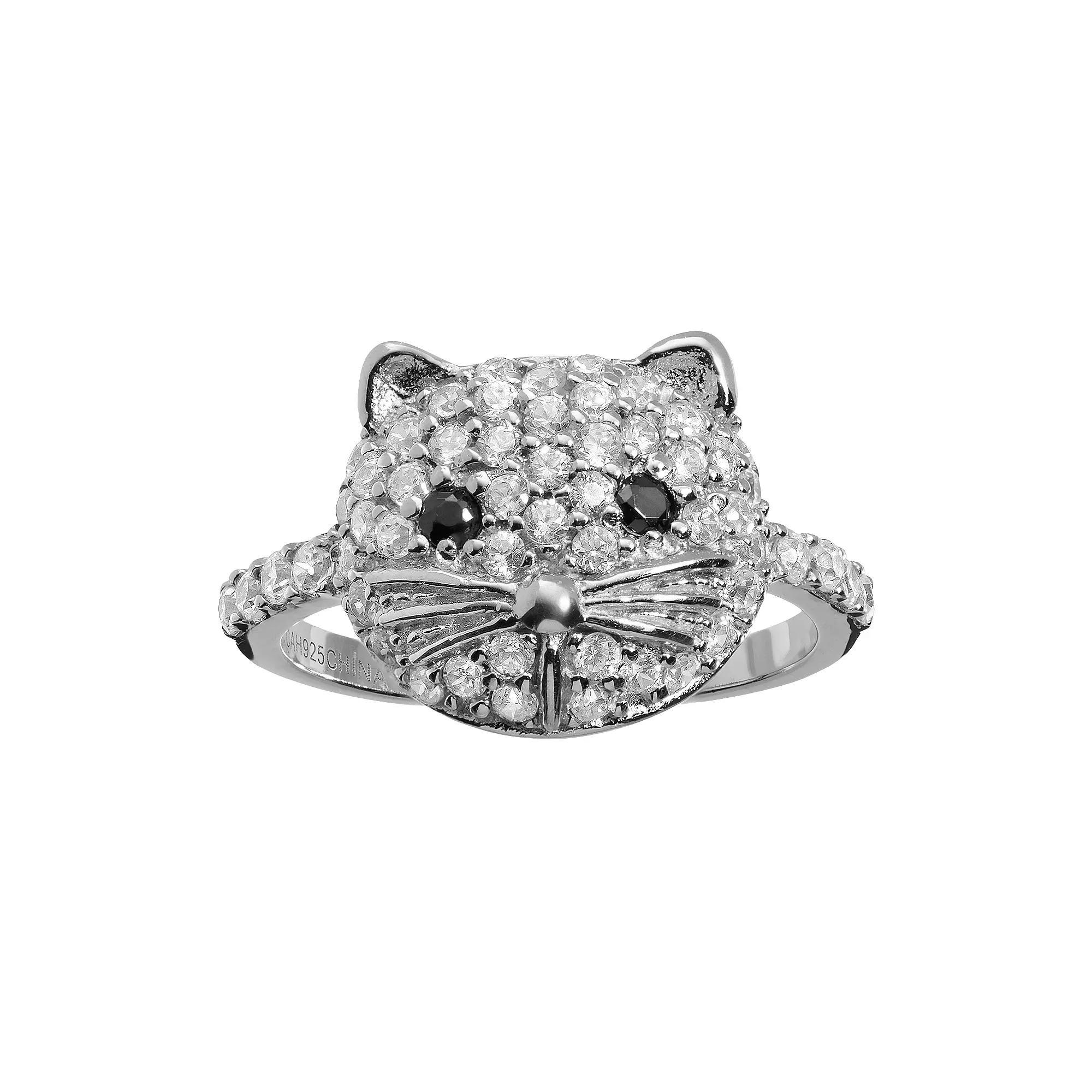 Sophie Miller Cubic Zirconia Sterling Silver Cat Ring, Women's, Size: 5, Black Product Image