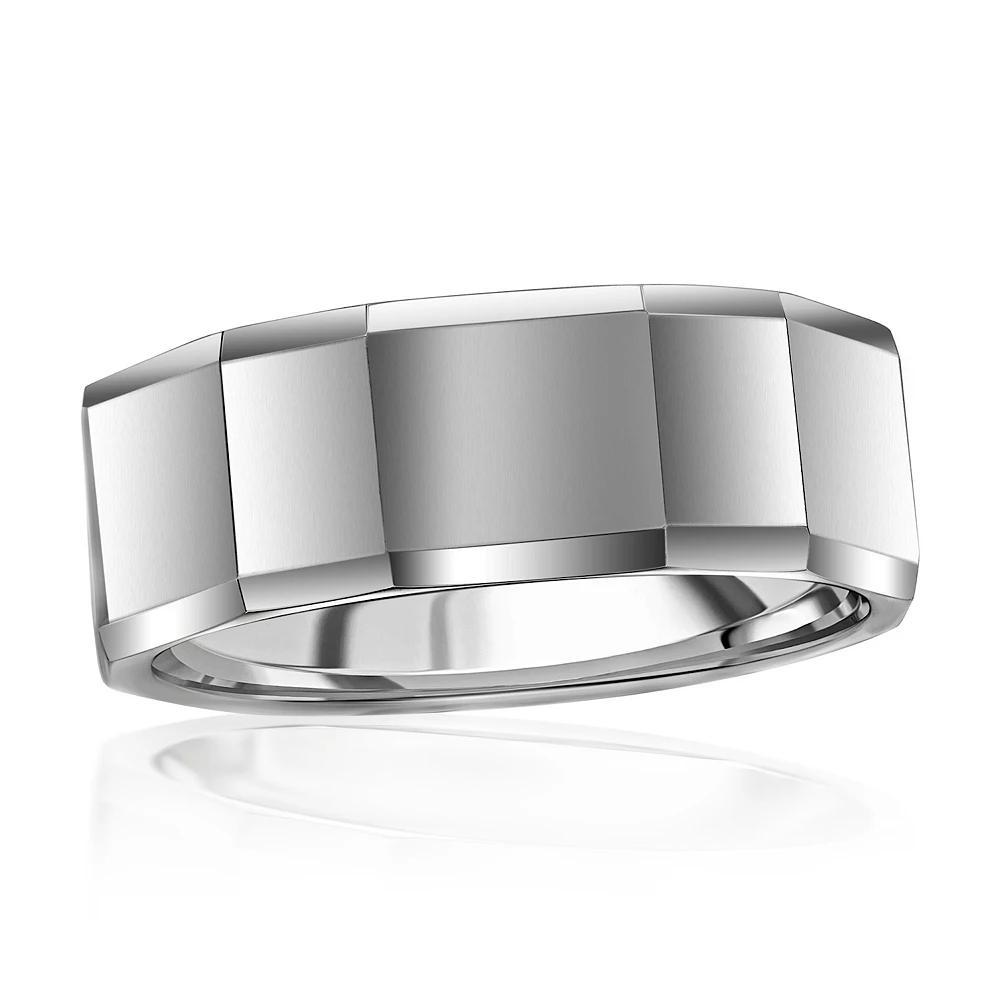 Metallo Polished Faceted Tungsten Ring, Men's, Size: 13 Product Image