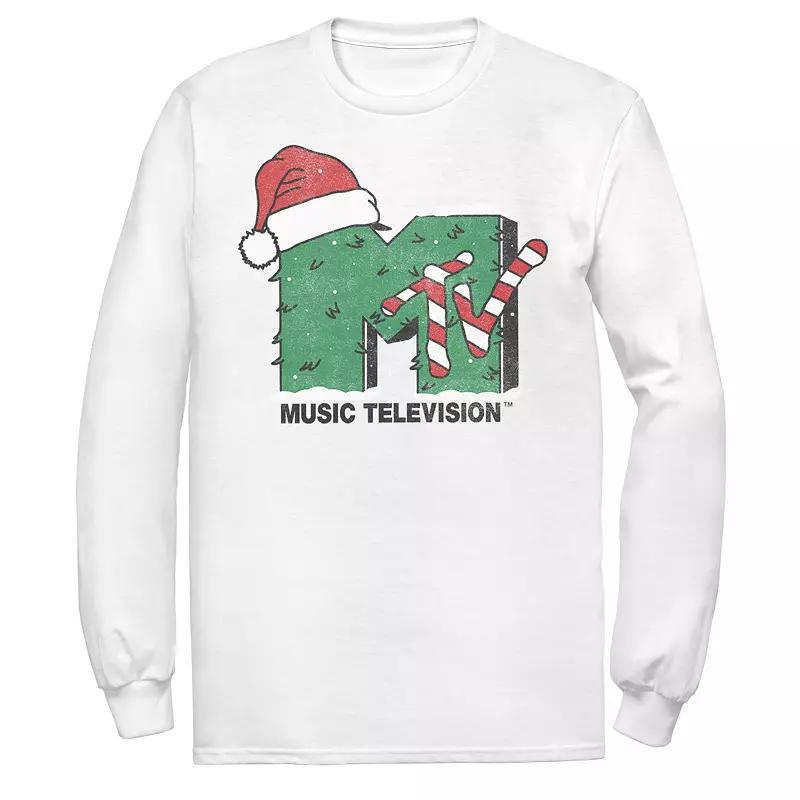 Men's MTV Logo Christmas Tree Santa Hat Colors Tee, Size: Medium, White Product Image