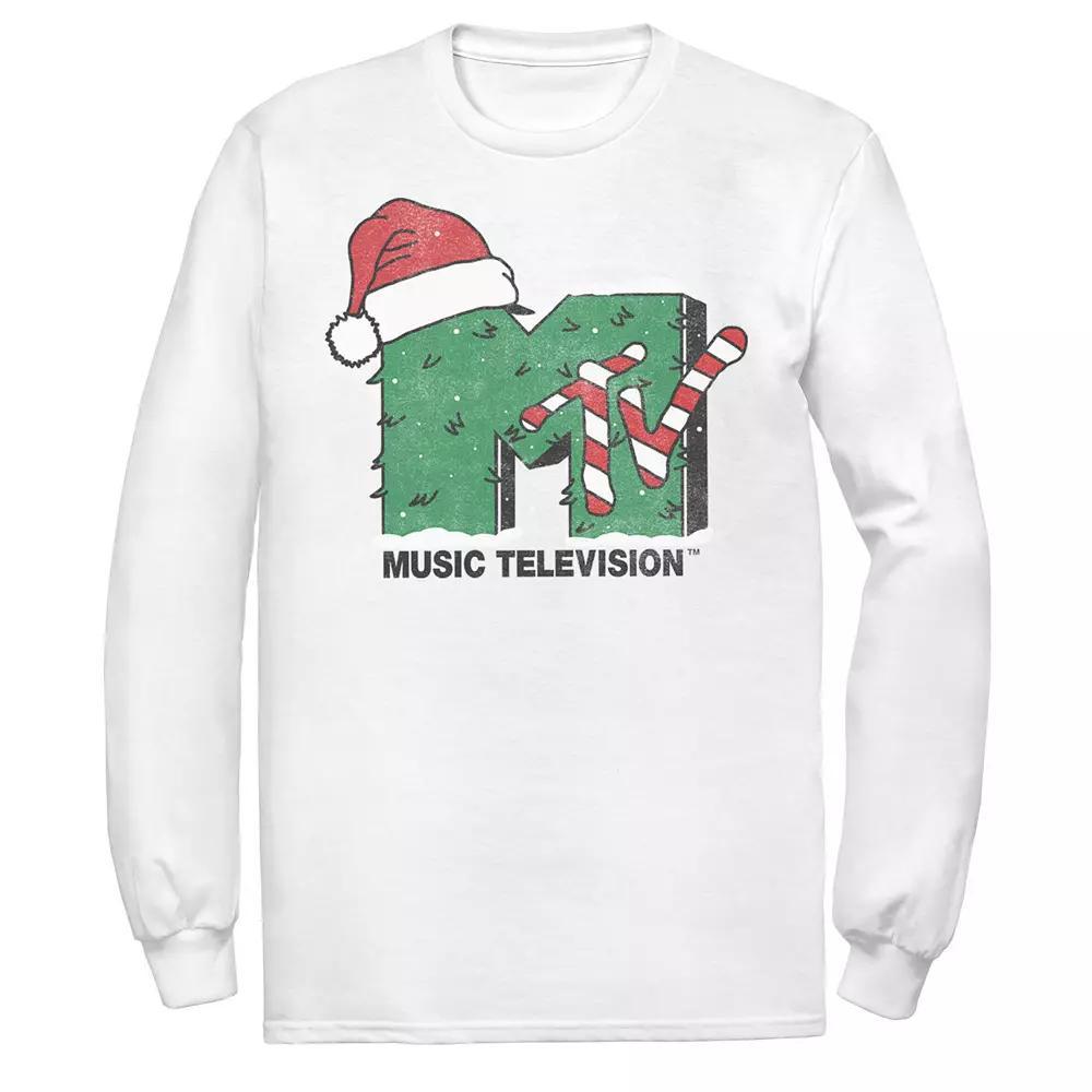 Men's MTV Logo Christmas Tree Santa Hat Colors Tee, Size: Medium, White Product Image