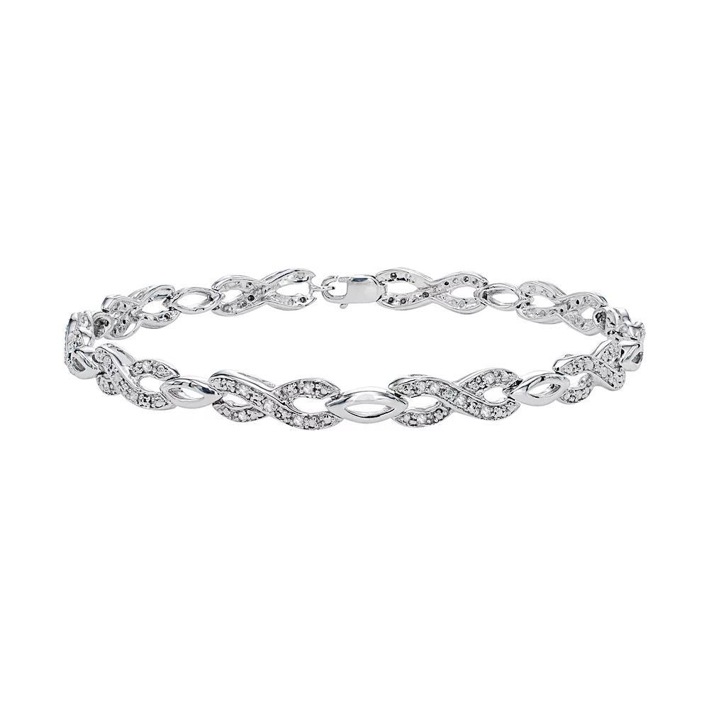 Sterling Silver 1/4 Carat T.W. Diamond Infinity Bracelet, Women's, Size: 7.25", White Product Image