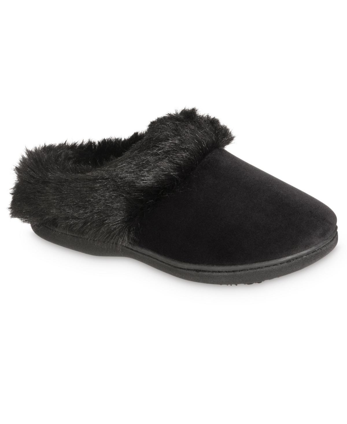 Isotoner Womens Valerie Velour Hoodback Slippers - Black Product Image