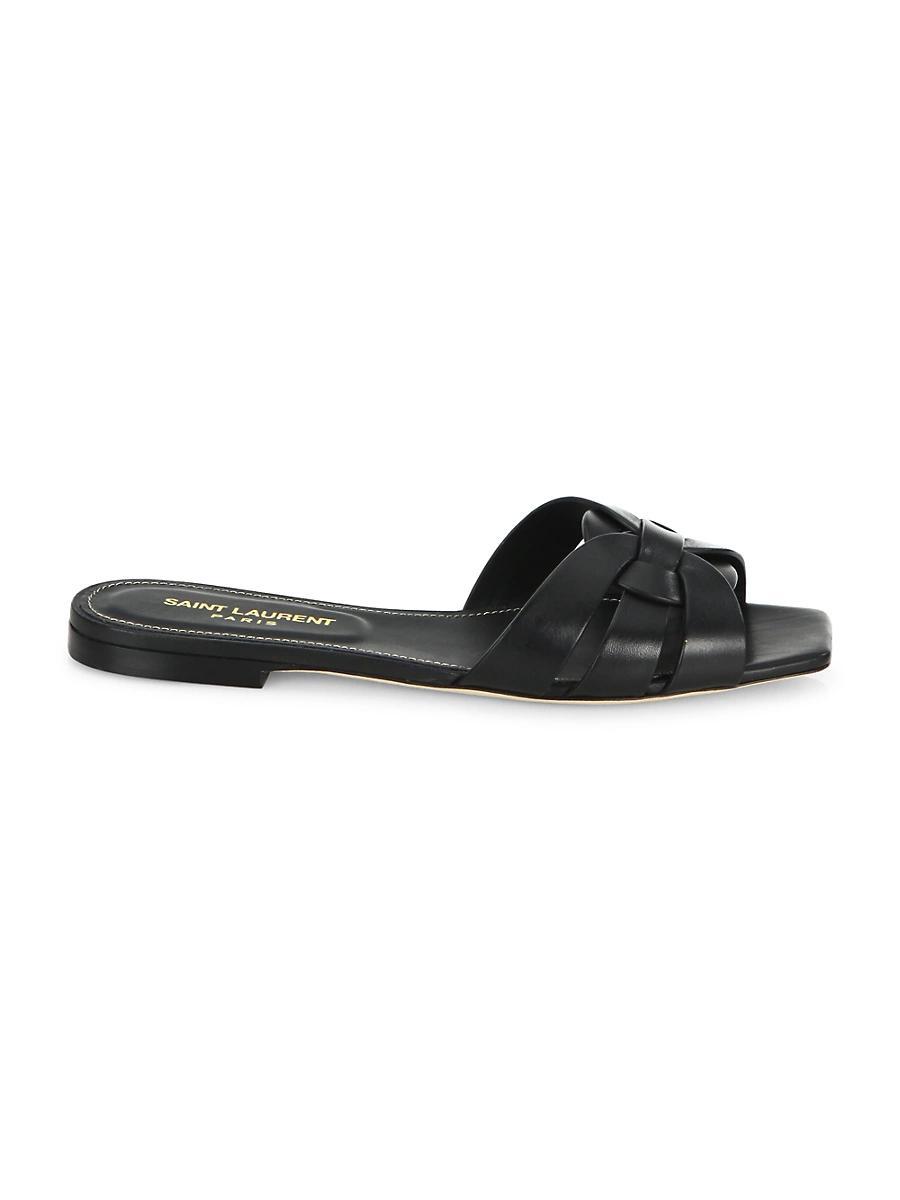 Womens Leather Slides with Crochet Details Product Image