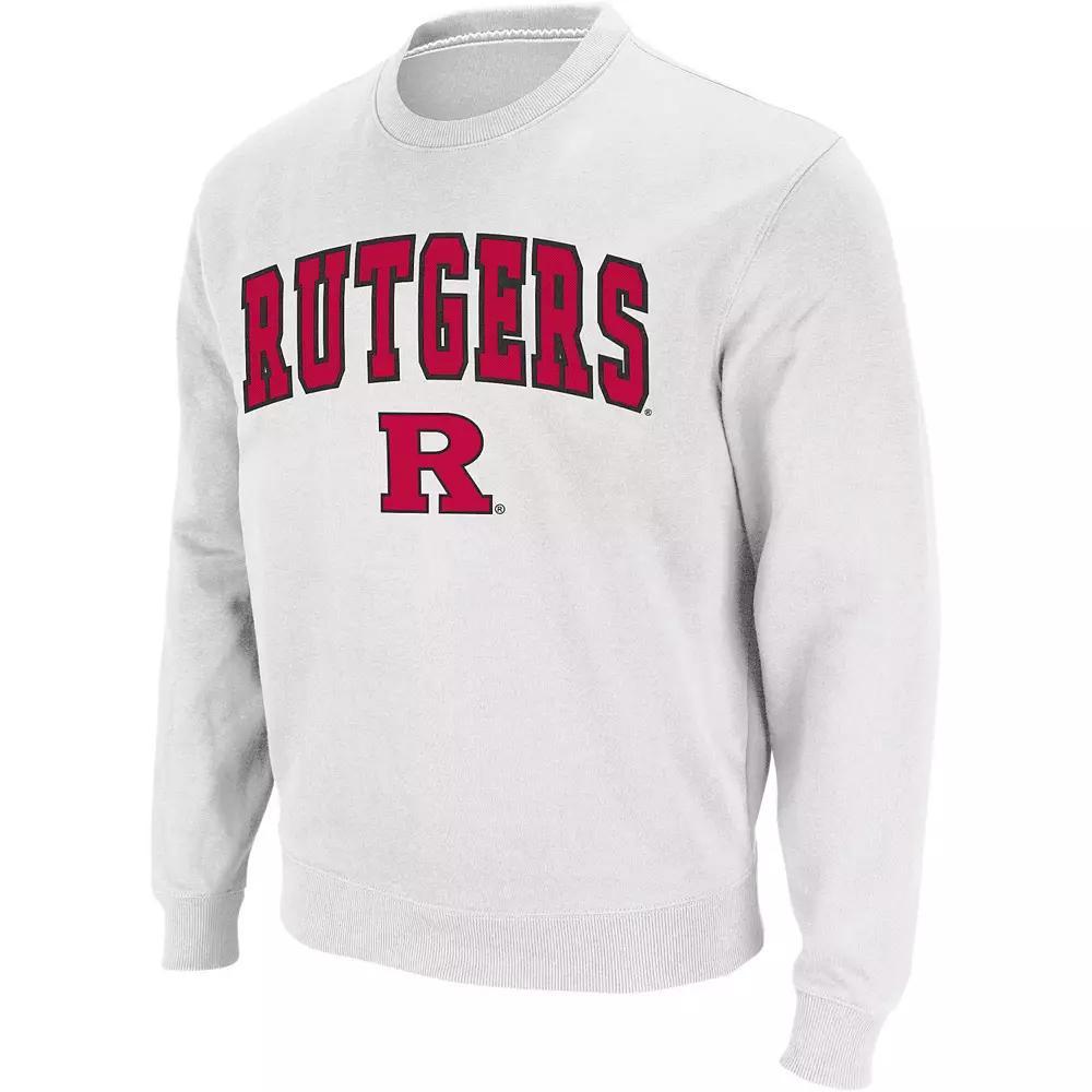 Men's Colosseum White Rutgers Scarlet Knights Arch & Logo Crew Neck Sweatshirt, Size: 2XL Product Image
