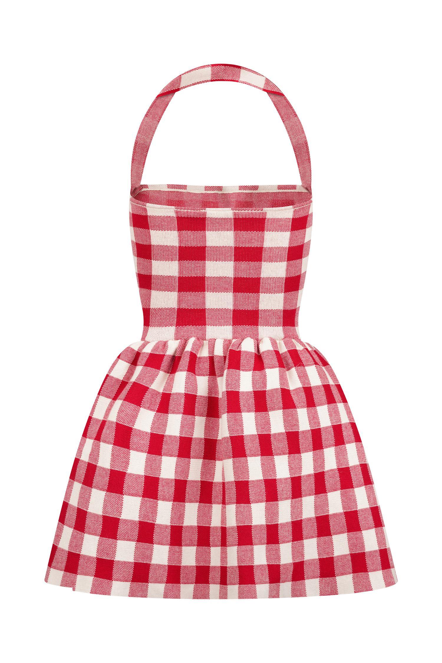 Lindsay Halter Knit Mini Dress - Red Gingham Product Image