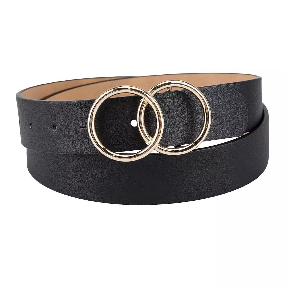 Womens LC Lauren Conrad Interlocking Double Circle Buckle Black Dress Belt Product Image