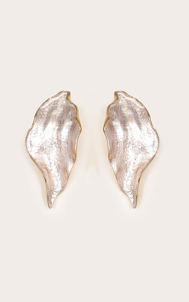 Gold Leaf Statement Earrings With Pearl Detail Product Image