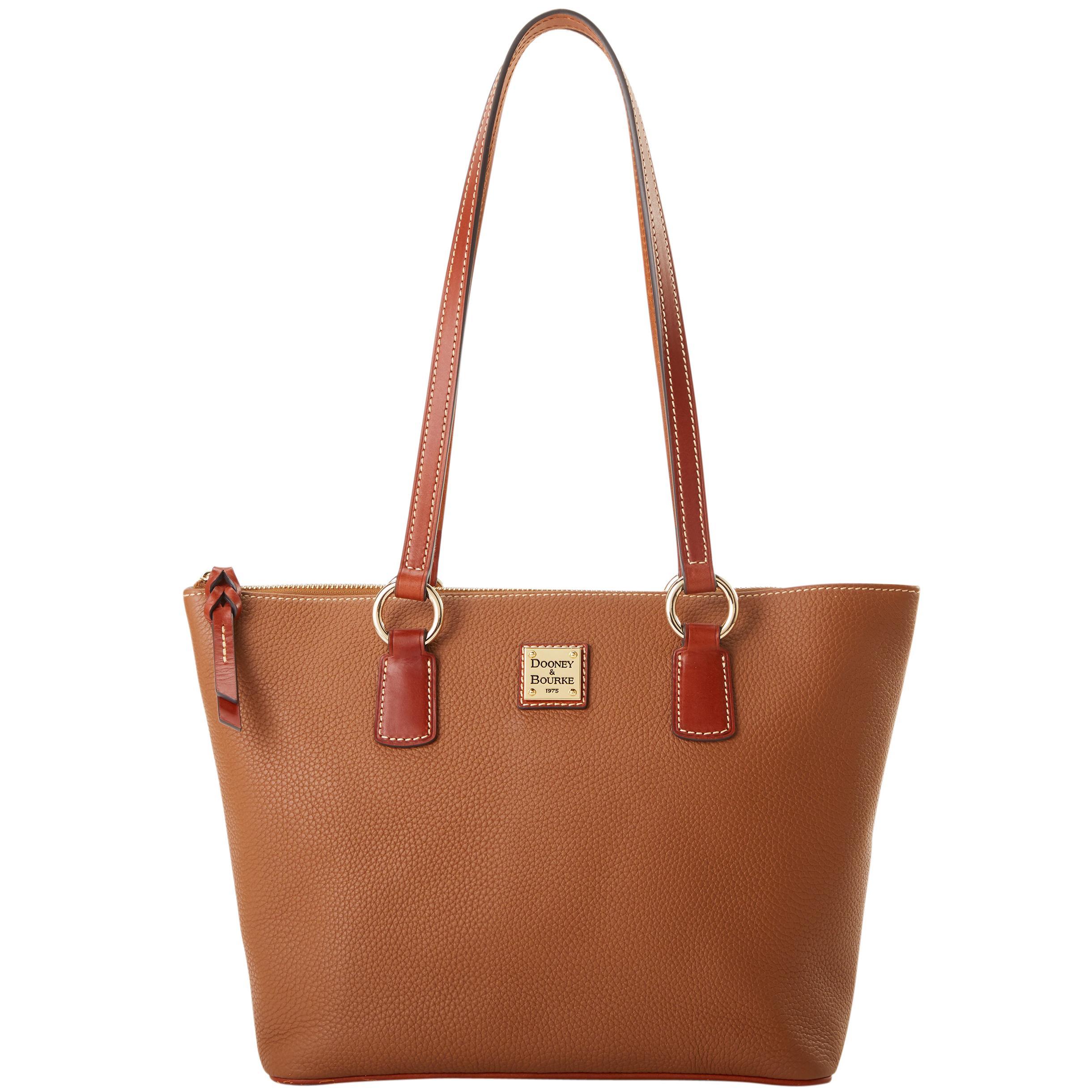 Dooney & Bourke Womens Pebble Grain Small Wren Zip Leather Tote Shopping Bag in Caramel Product Image