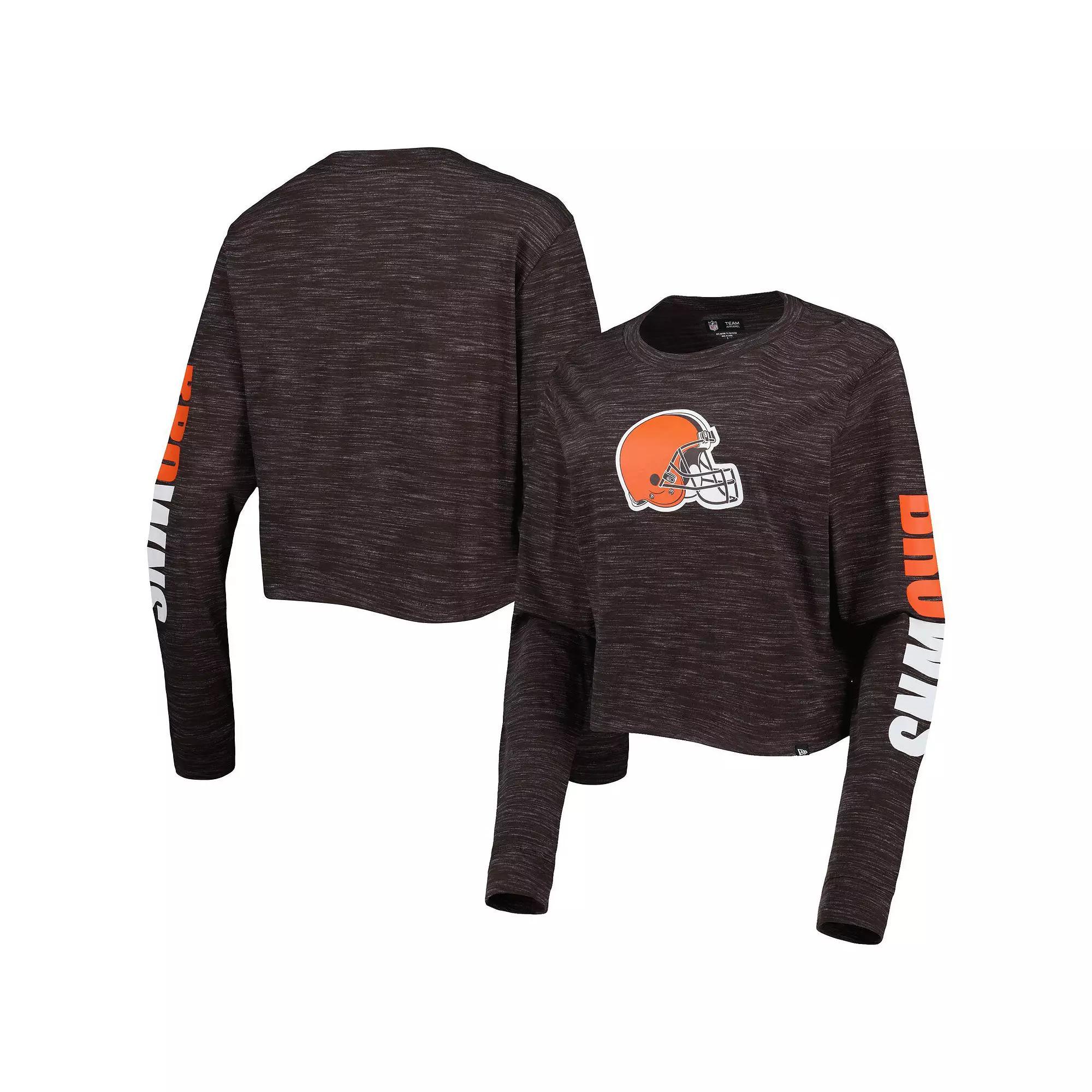 Women's New Era Brown Cleveland Browns Crop Long Sleeve T-Shirt, Size: 2XL Product Image