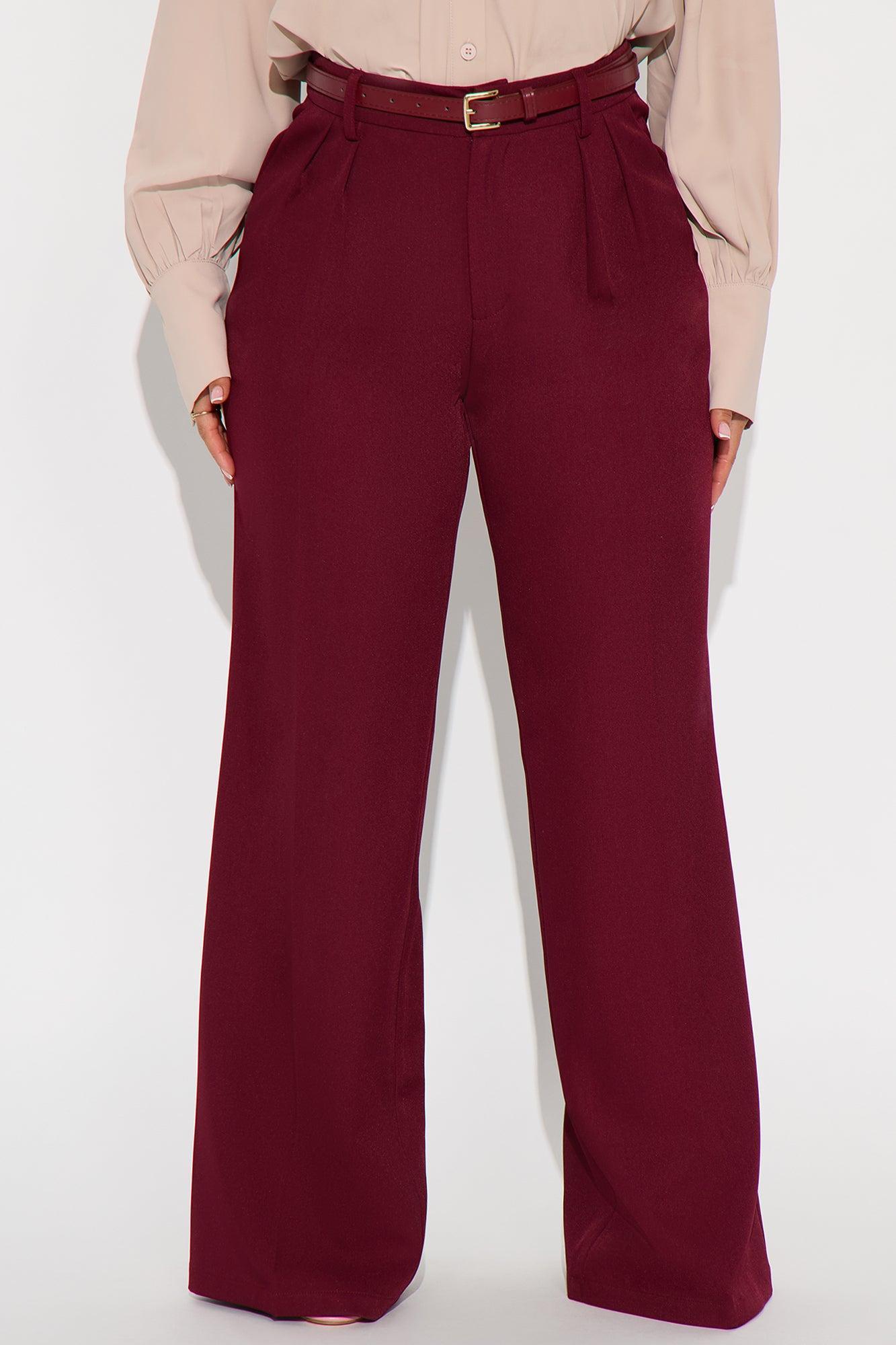 Claudia Belted Straight Leg Trouser Pant 33″ - Wine Female Product Image