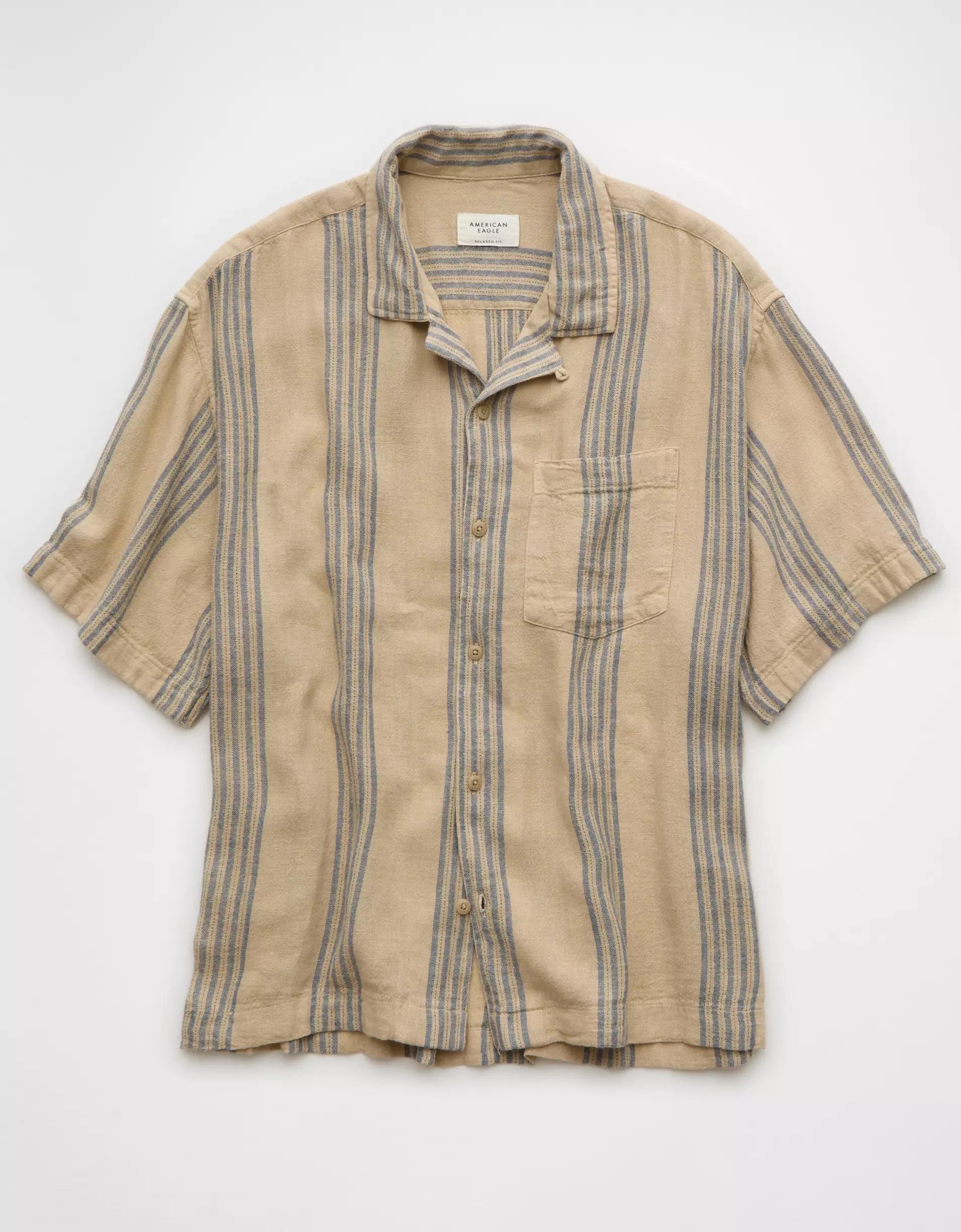AE Poolside Linen-Blend Striped Button-Up Shirt Product Image