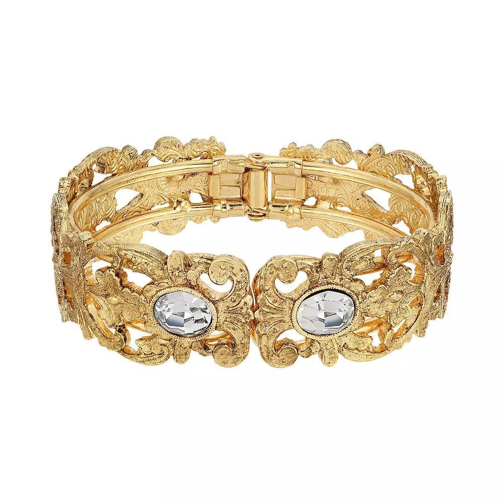 1928 Gold Tone Simulated Crystal Filigree Cuff Bracelet, Womens, Pink Product Image