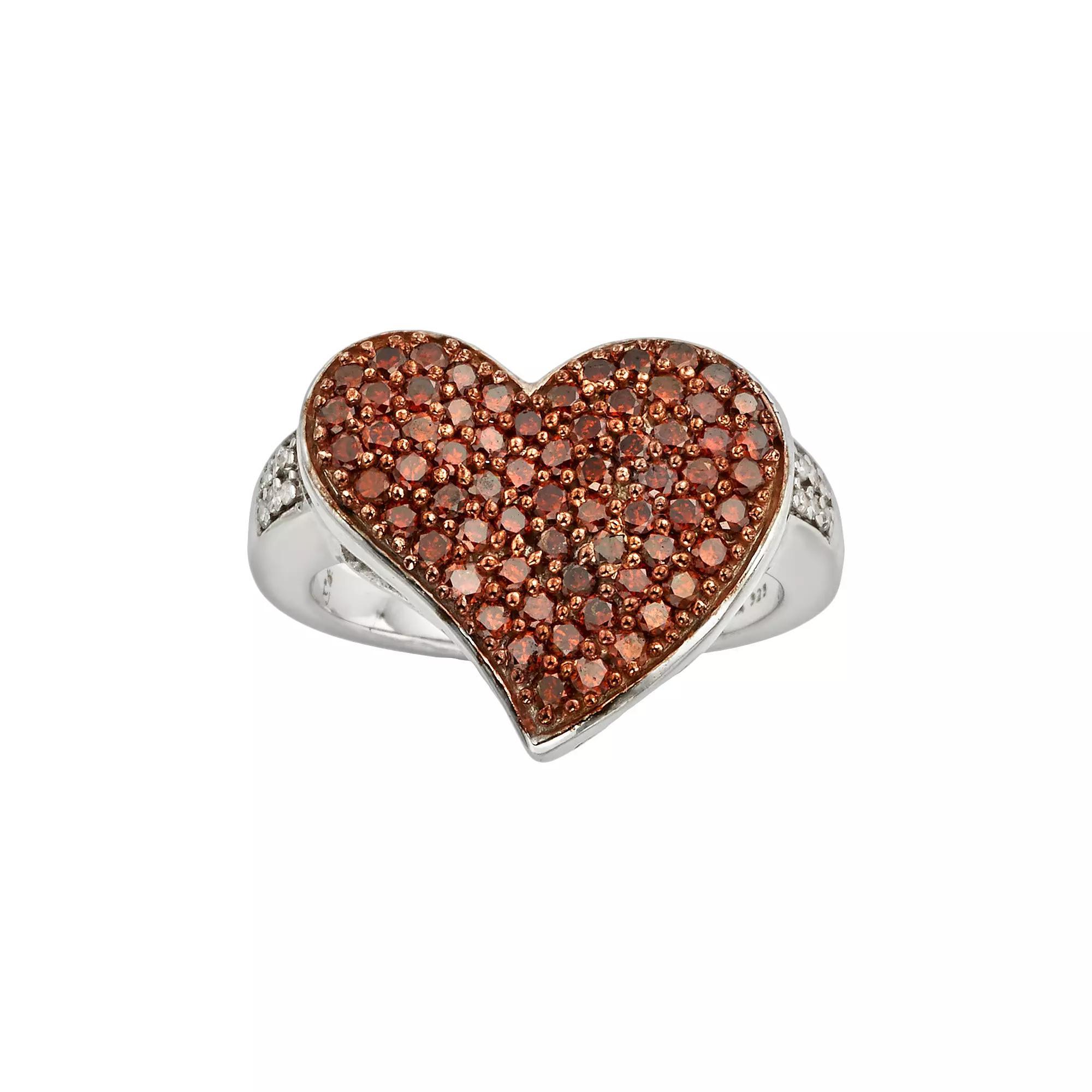 Jewelexcess Sterling Silver 1-ct. T.W. Red and White Diamond Heart Ring, Women's, Size: 7 Product Image