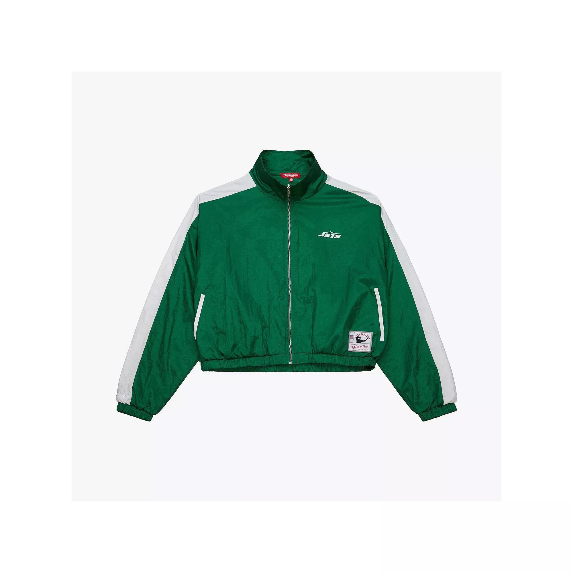 Women's Mitchell & Ness Green New York Jets Nylon Cropped Full-Zip Jacket, Size: 2XL Product Image