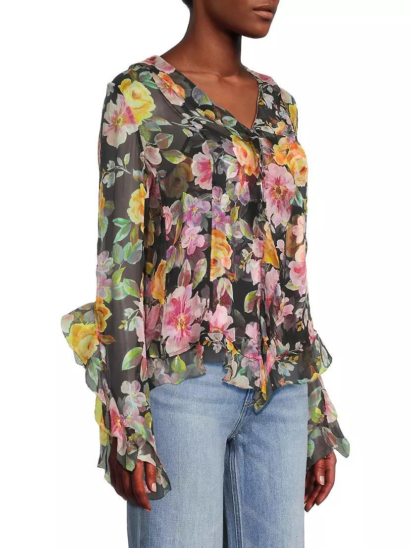 Kylie Ruffled Floral Silk Blouse Product Image
