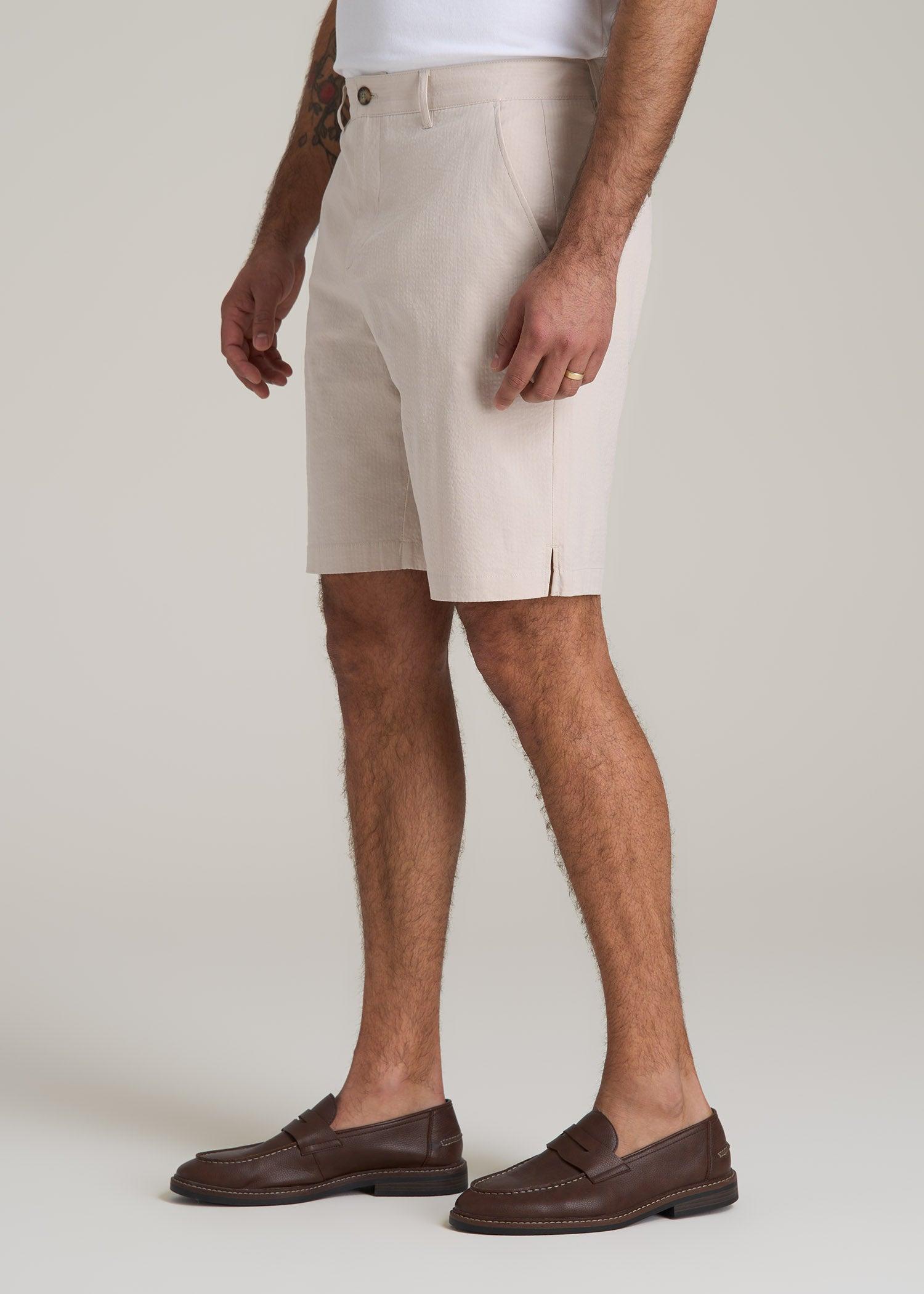 Seersucker Shorts for Tall Men in Soft Beige Product Image