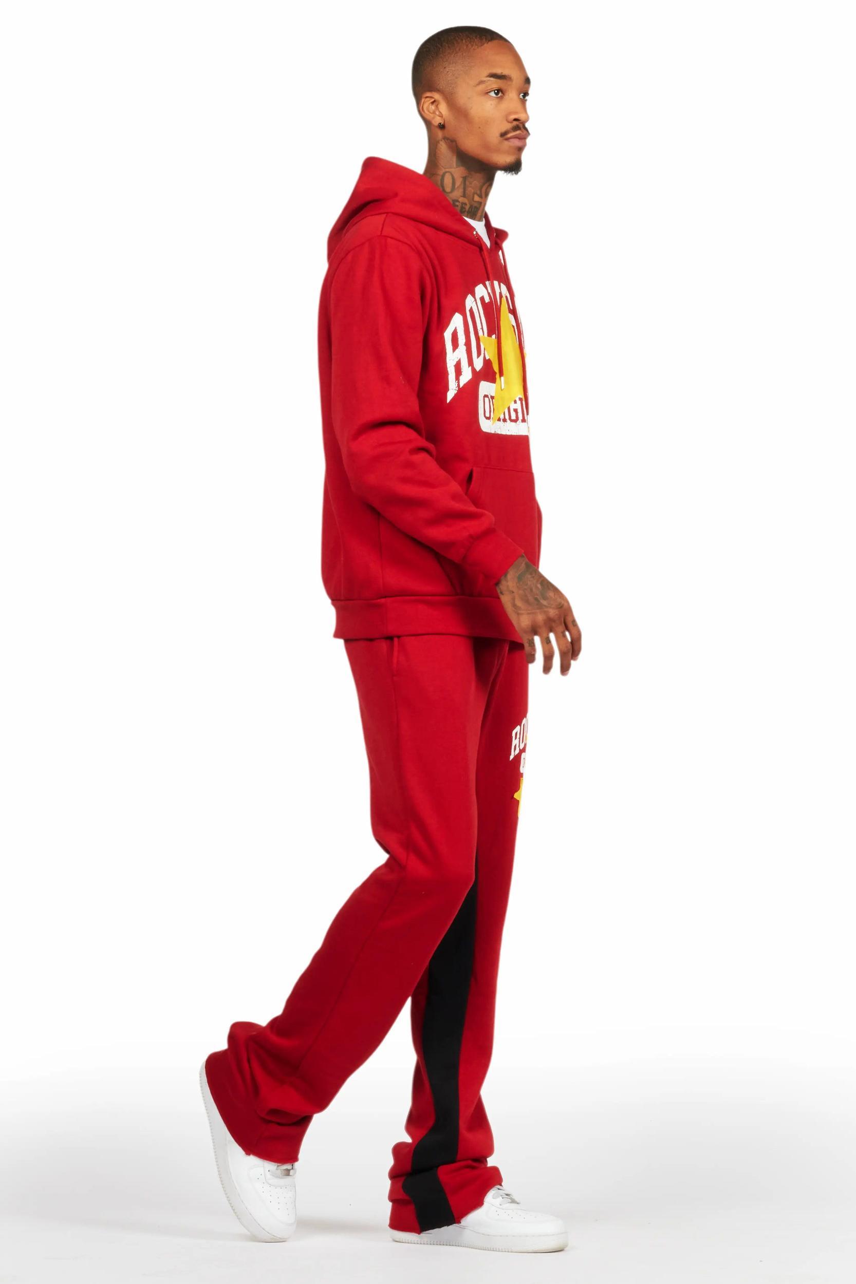 Mallor Burgundy Baggy Stacked Hoodie Track Set Male Product Image