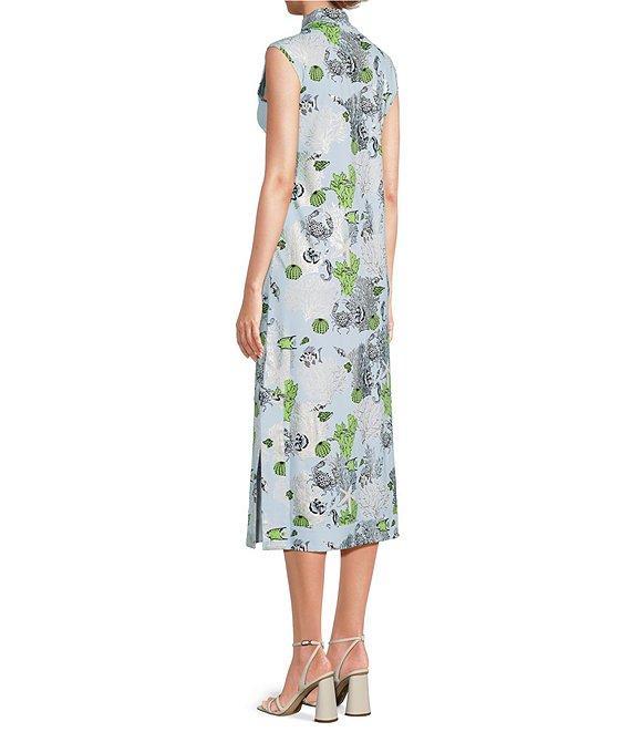 Jude Connally Kristen Coral Reef Print Jude Cloth Stretch Knit Wrinkle-Free Split V-Neck Sleeveless A-Line Midi Dress Product Image