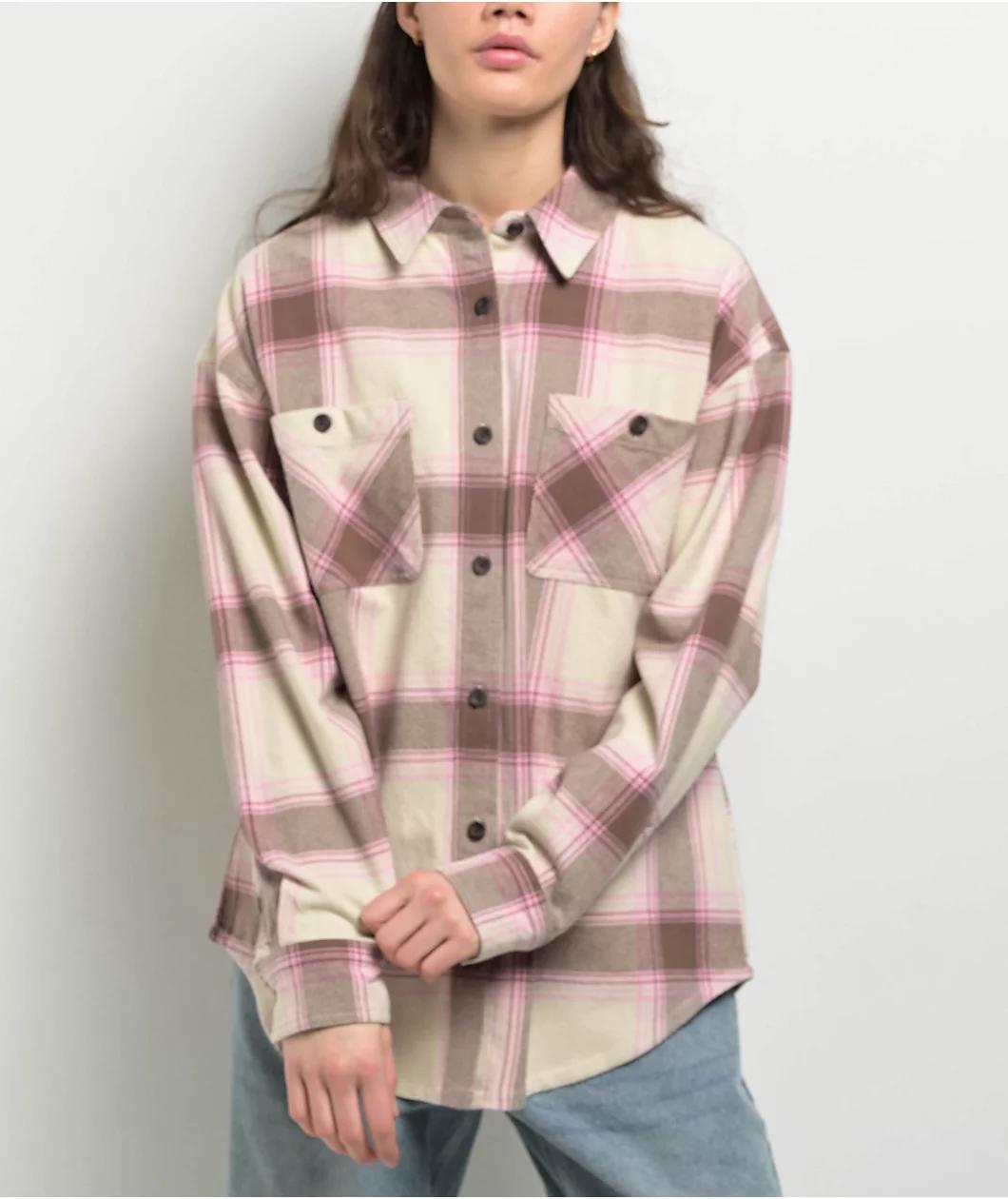 Empyre Kiley Brown & Pink Flannel Shirt Product Image