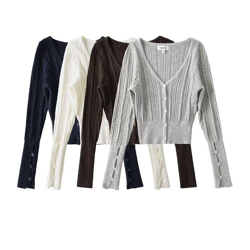 V-Neck Plain Cropped Cardigan Product Image